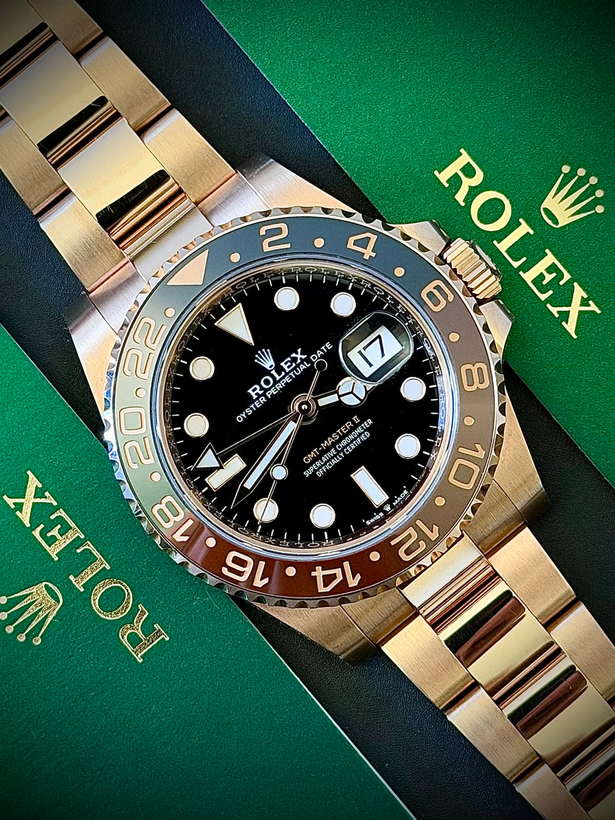 2020 ROLEX GMT-MASTER II “ROOT BEER”, 126715CHNR, 18CT EVEROSE GOLD, FULL SET, EXCELLENT CONDITION, INC GST
