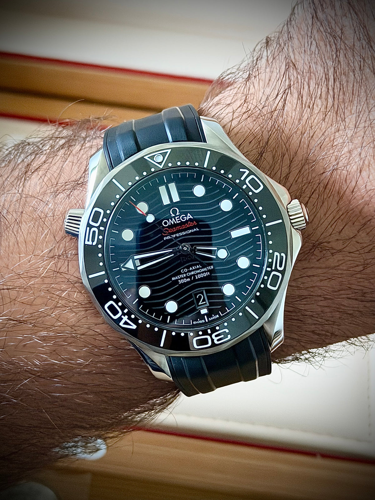 2025 OMEGA SEAMASTER DIVER 300M, 210.32.42.20.01.001, BLACK DIAL, BLACK RUBBER STRAP, FULL SET, INC GST