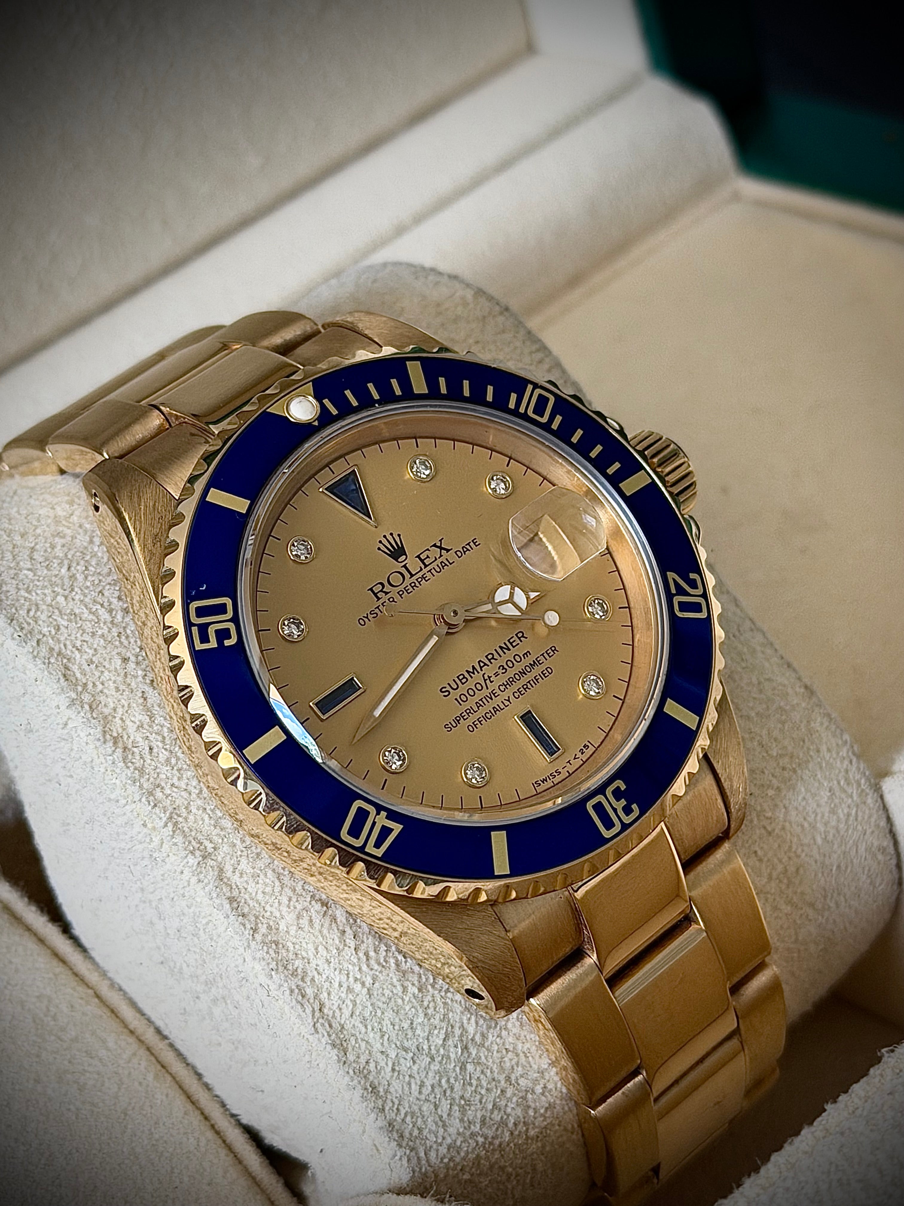 1988 ROLEX SUBMARINER, 16618, SULTAN DIAL, BOX AND BOOKLETS, INC GST
