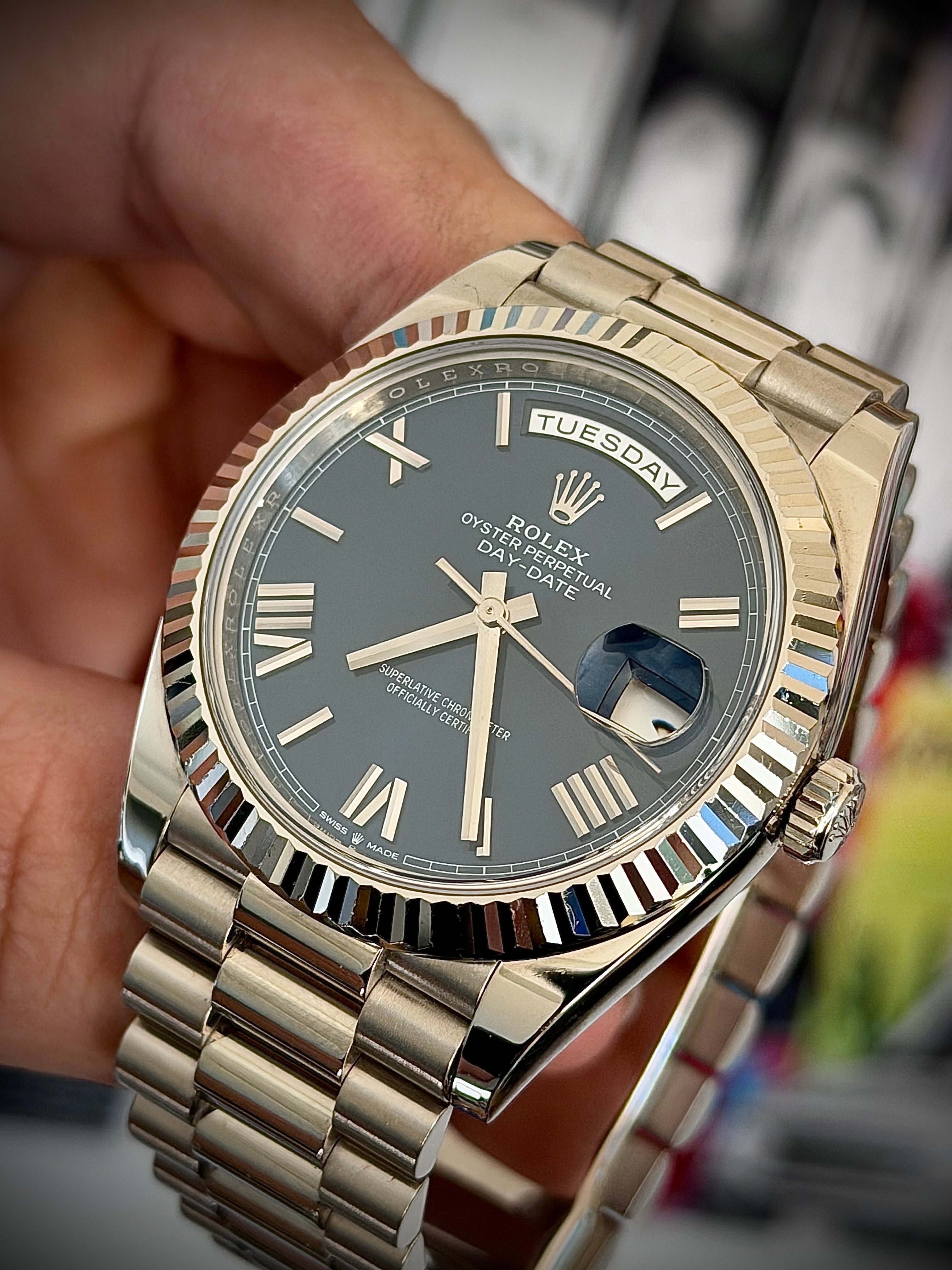 2017 ROLEX DAY-DATE 40, 228239, BLUE ROMAN DIAL, FULL SET, INC GST