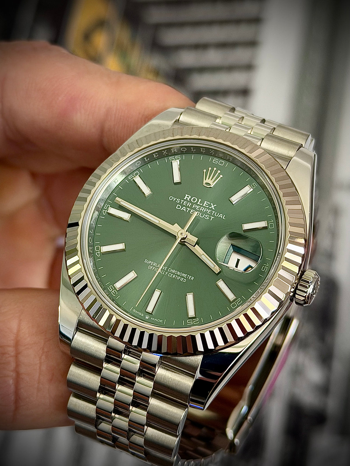 2026 ROLEX DATEJUST 41, 126334, MINT GREEN DIAL, FLUTED BEZEL, JUBILEE BRACELET, FULL SET, INC GST