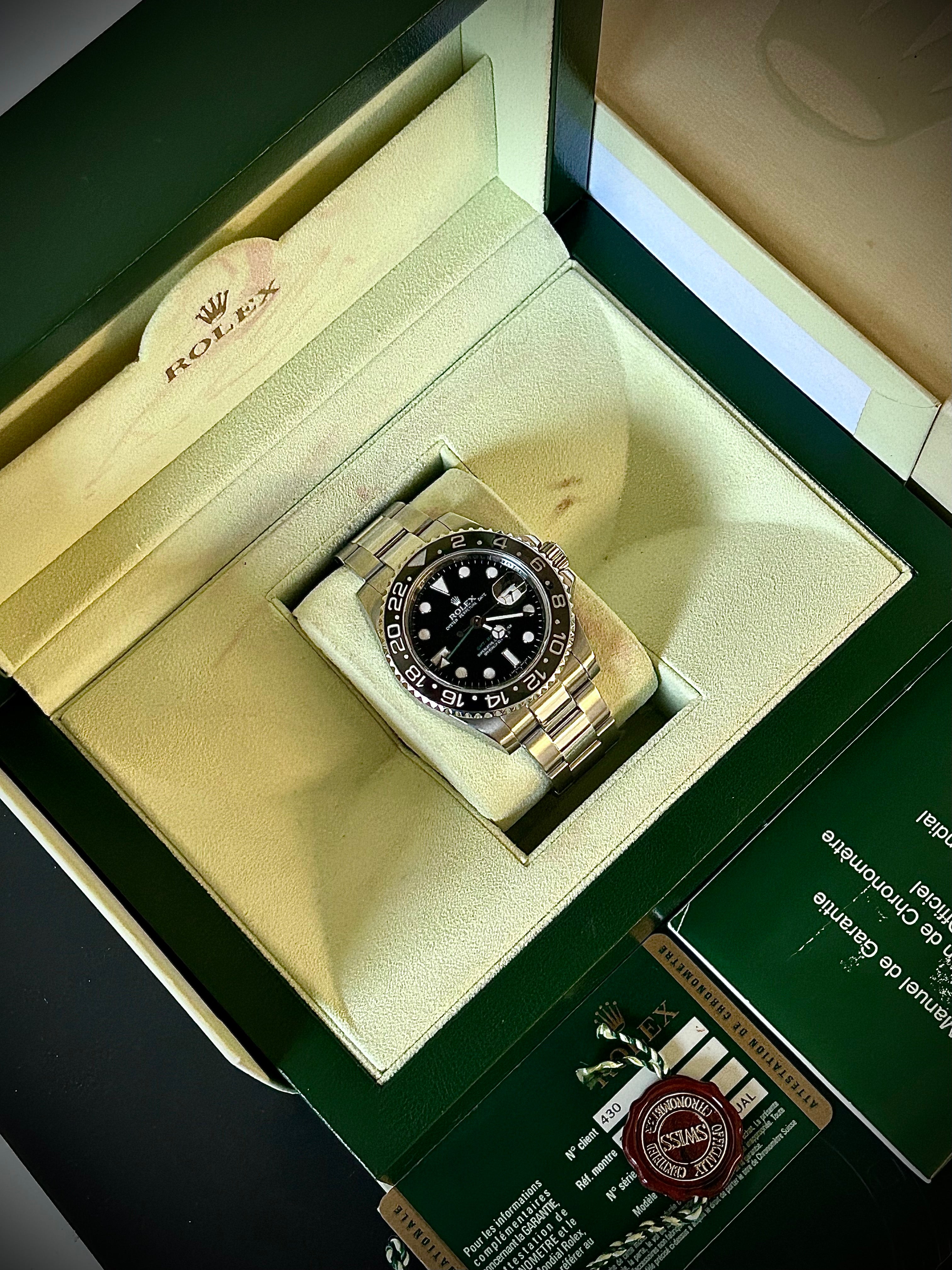2007 ROLEX GMT MASTER II, 116710LN, BOX AND PAPERS, INC GST