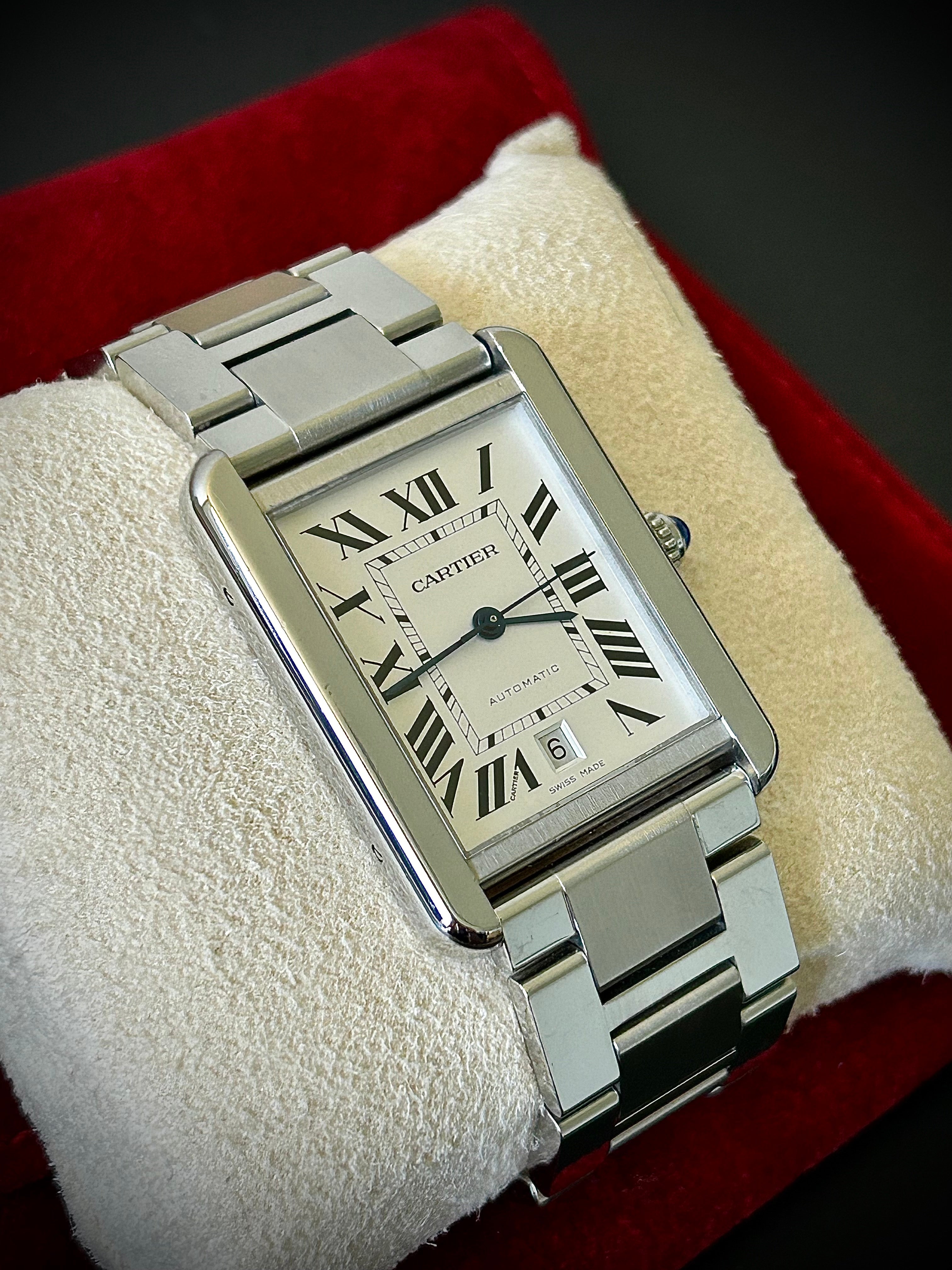 CARTIER TANK SOLO XL AUTOMATIC, W5200028, WATCH + CARTIER POUCH, INC GST