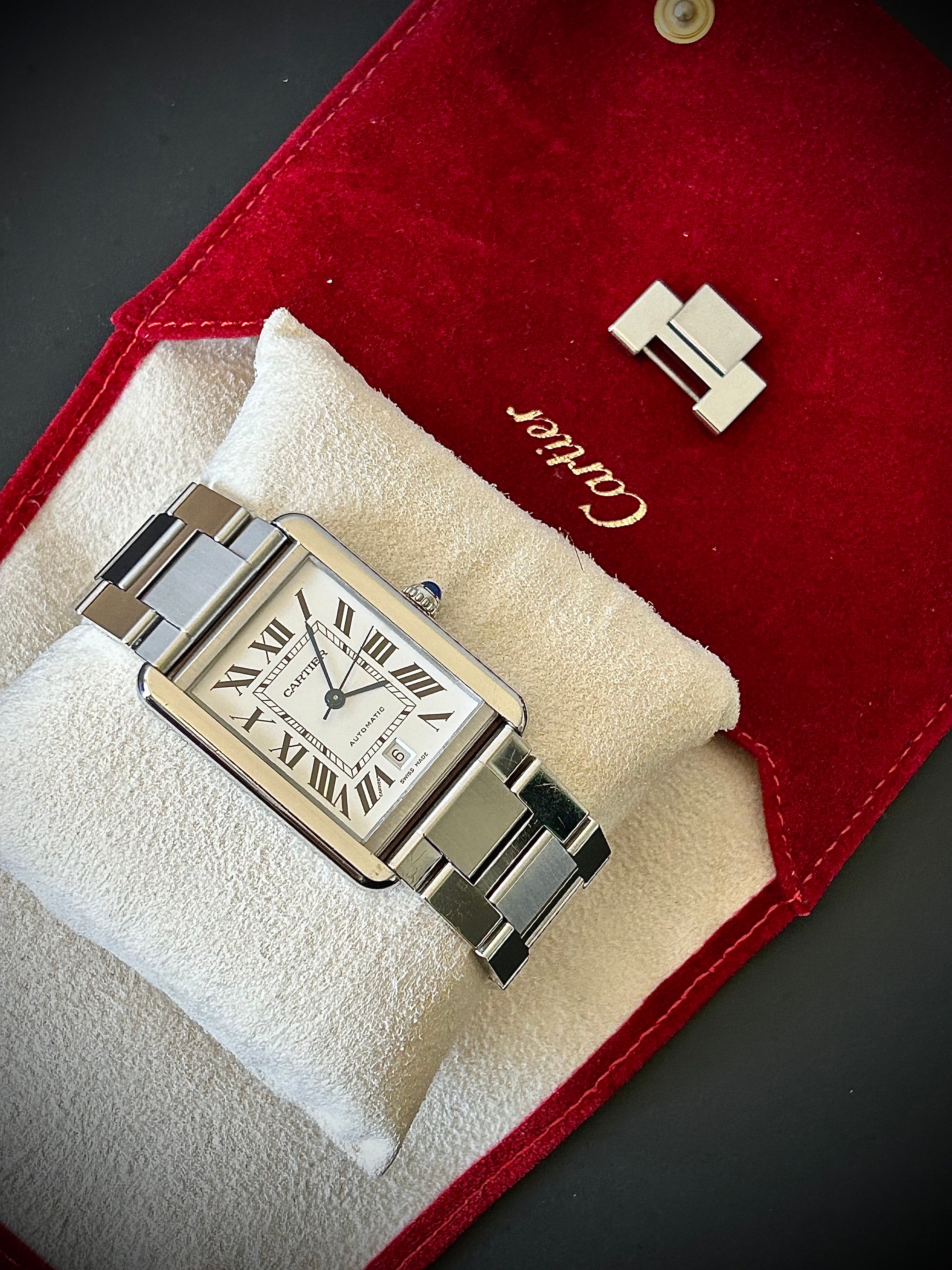 CARTIER TANK SOLO XL AUTOMATIC, W5200028, WATCH + CARTIER POUCH, INC GST