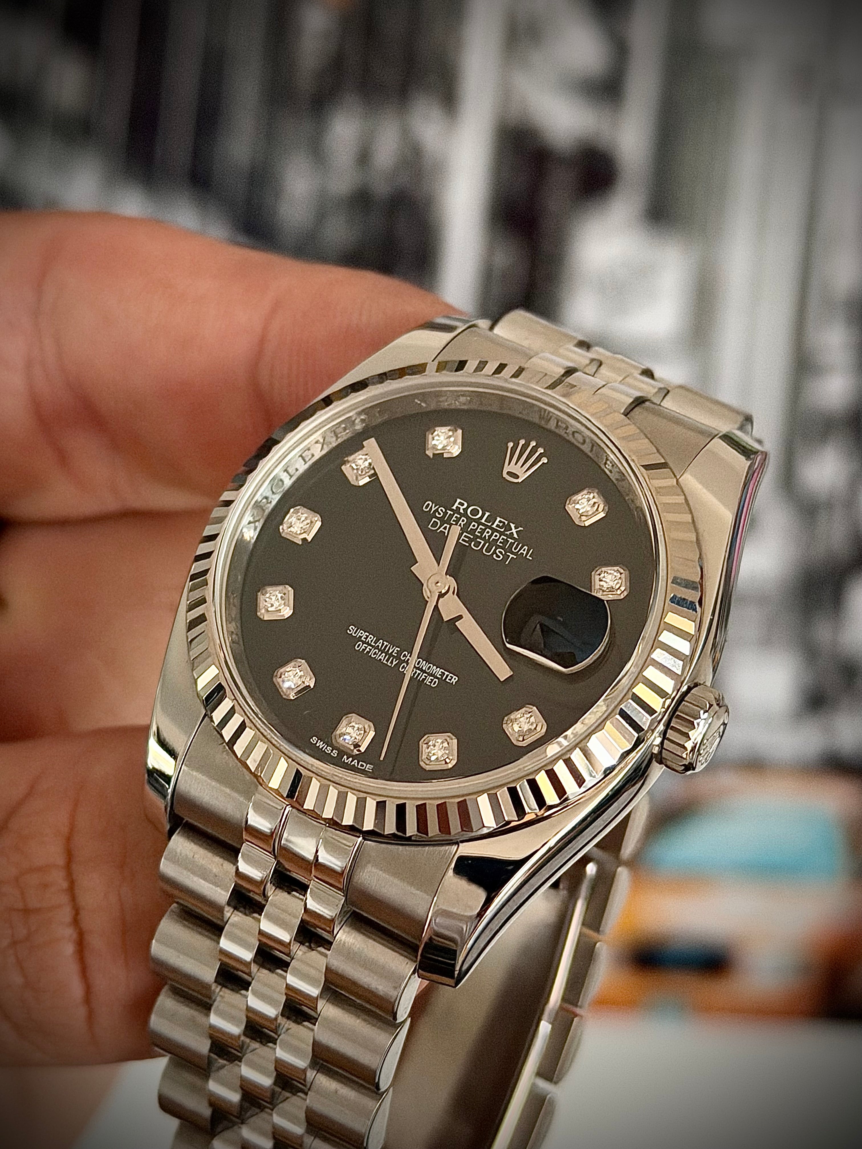 2012 ROLEX DATEJUST 36, 116234, BLACK DIAMOND DIAL, FULL SET, INC GST