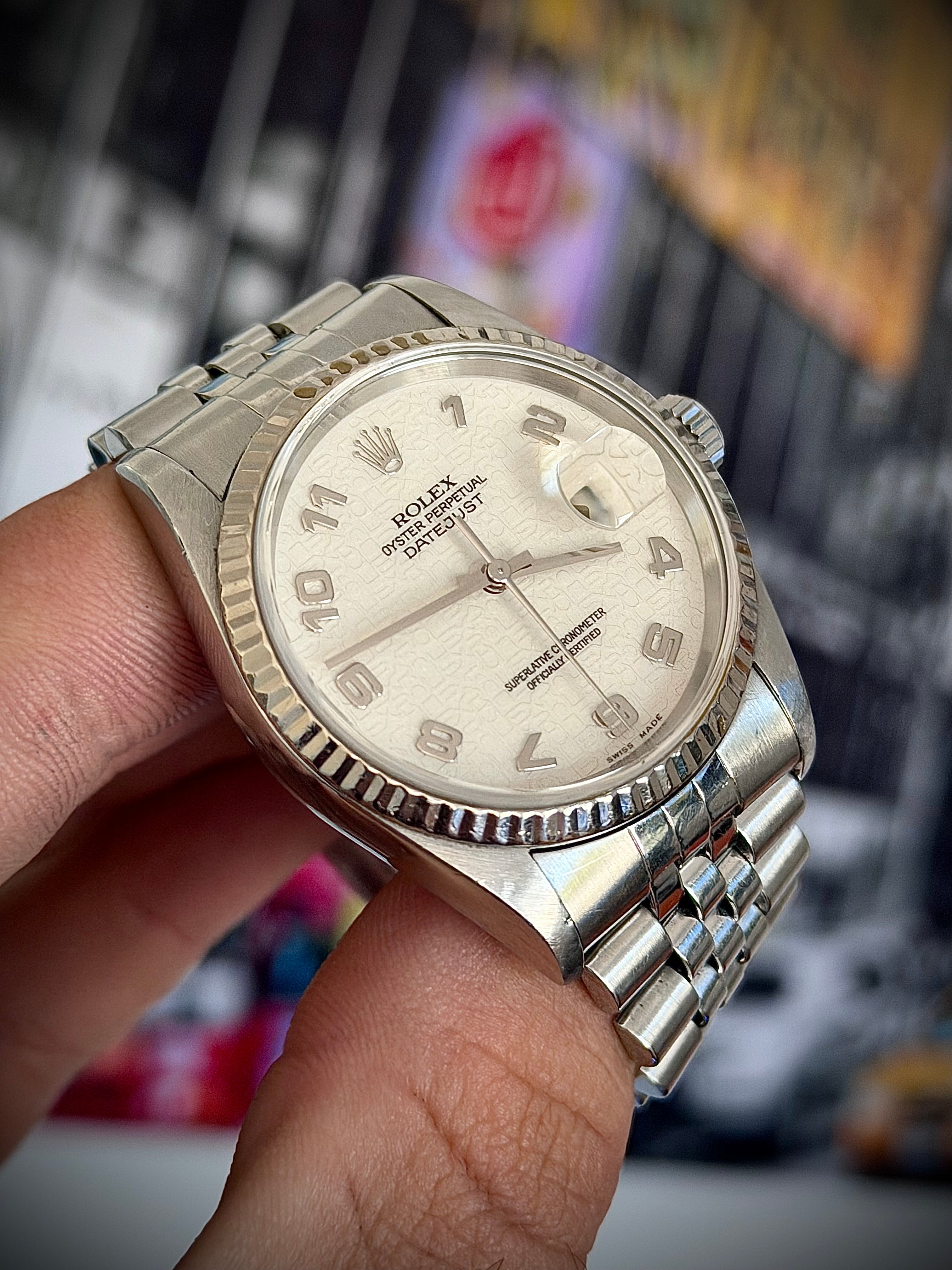 2001 ROLEX DATEJUST 36, 16234, WHITE COMPUTER DIAL, BOX AND PAPERS, INC GST