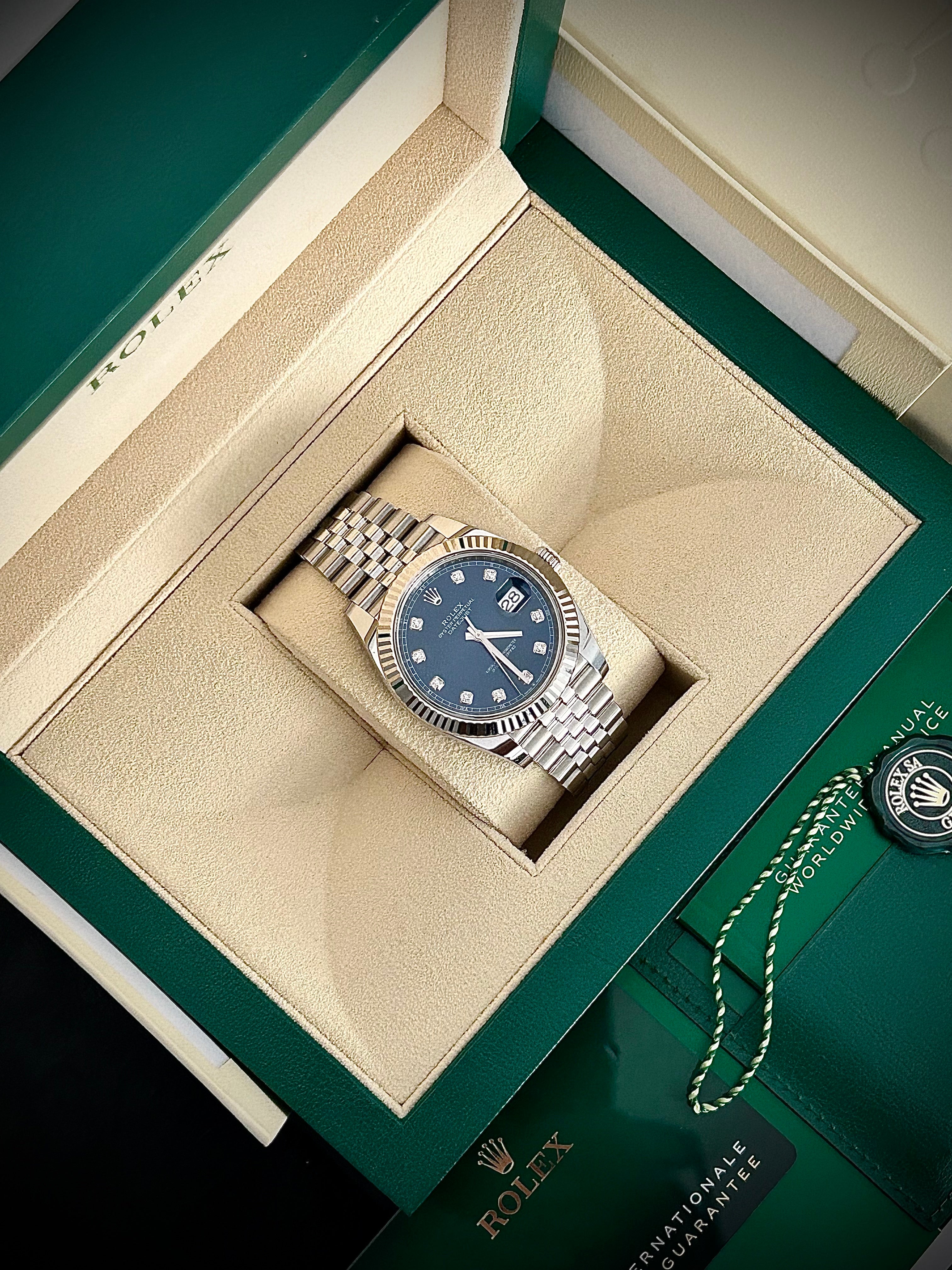 2024 ROLEX DATEJUST 41, BLUE DIAMOND DIAL, 126334, FULL SET, INC GST