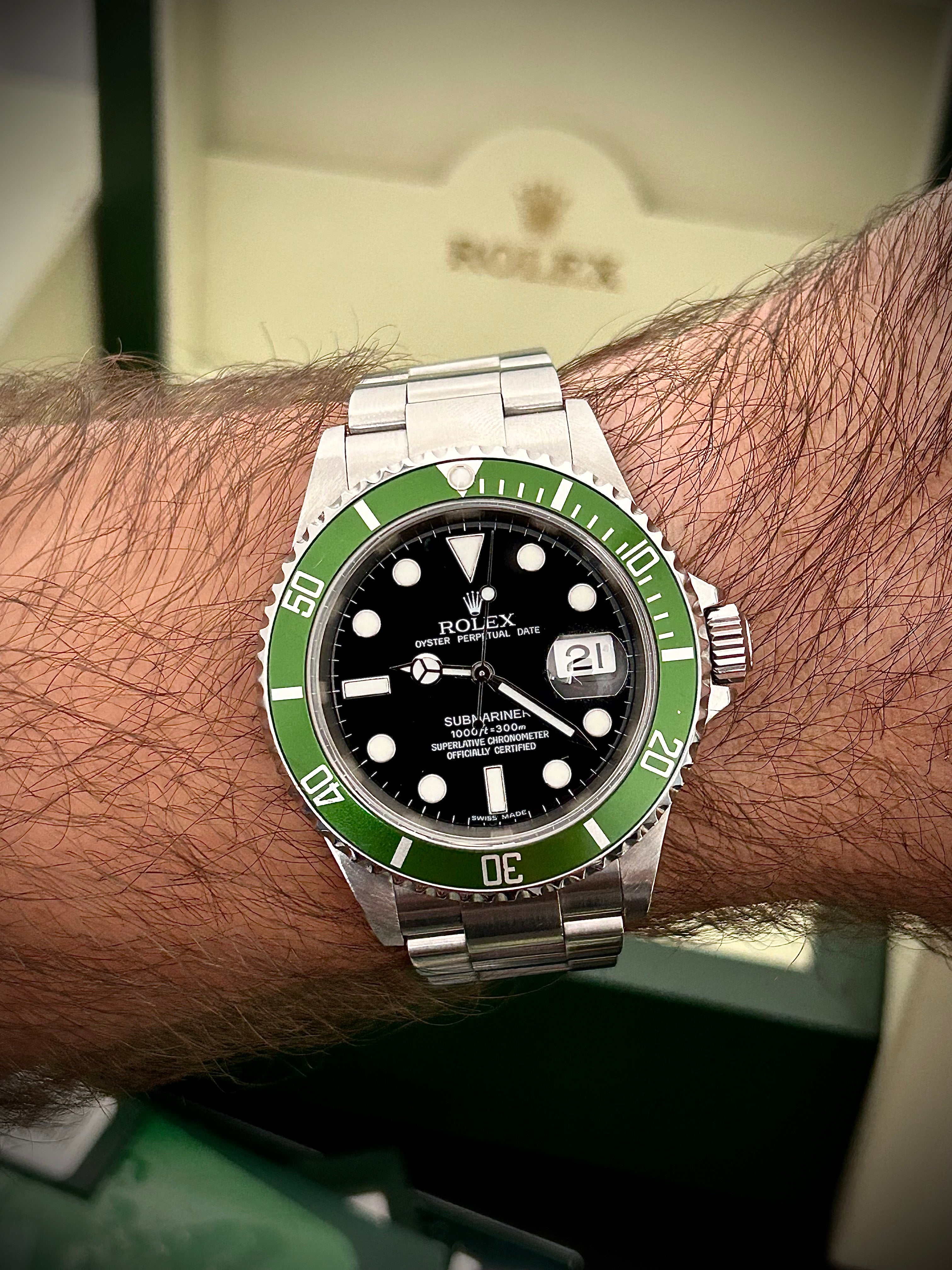 2006 ROLEX SUBMARINER DATE, KERMIT, 16610LV, FULL SET, INC GST