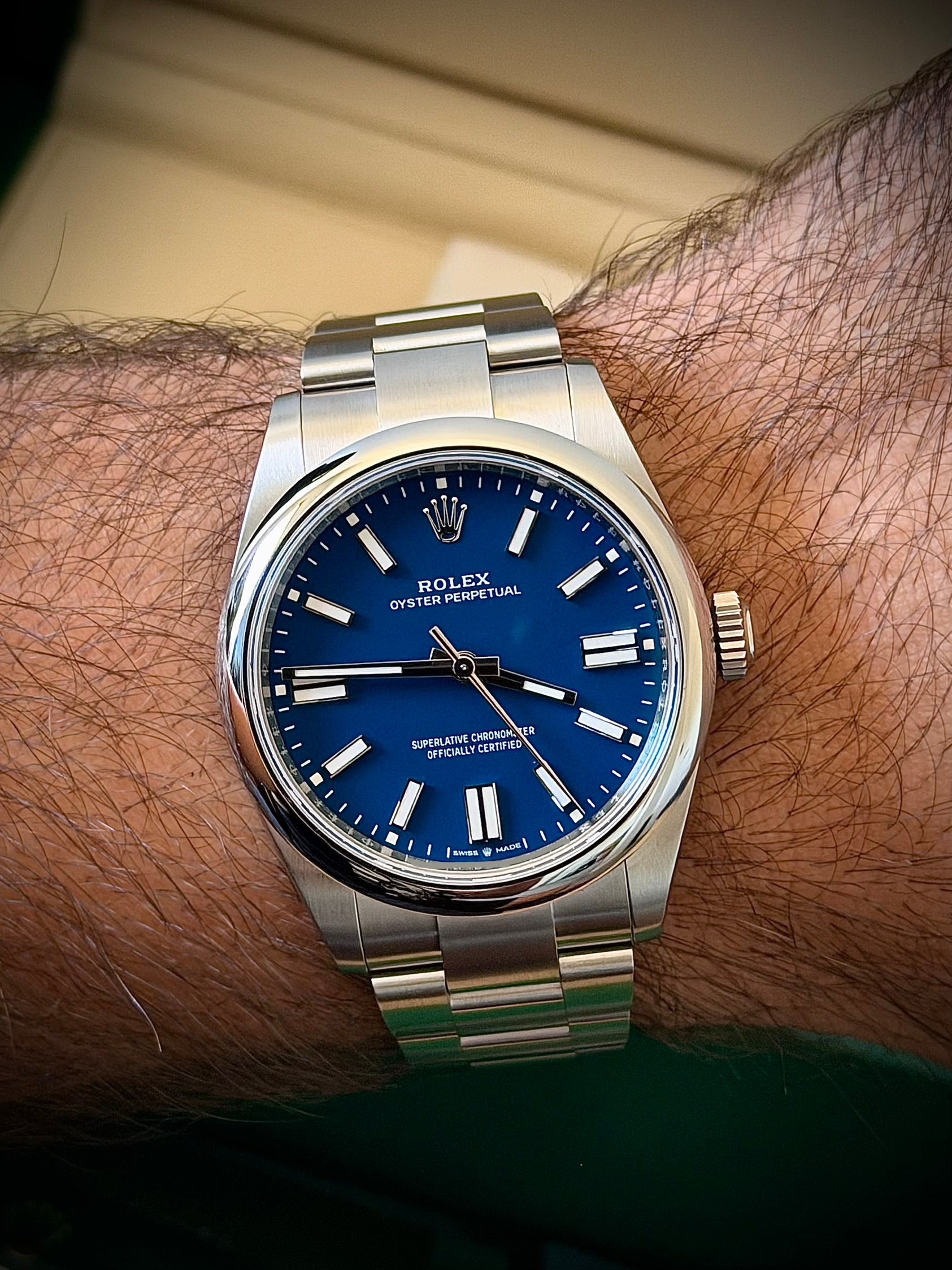 2025 ROLEX OYSTER PERPETUAL 41, MED BLUE DIAL, FULL SET, INC GST