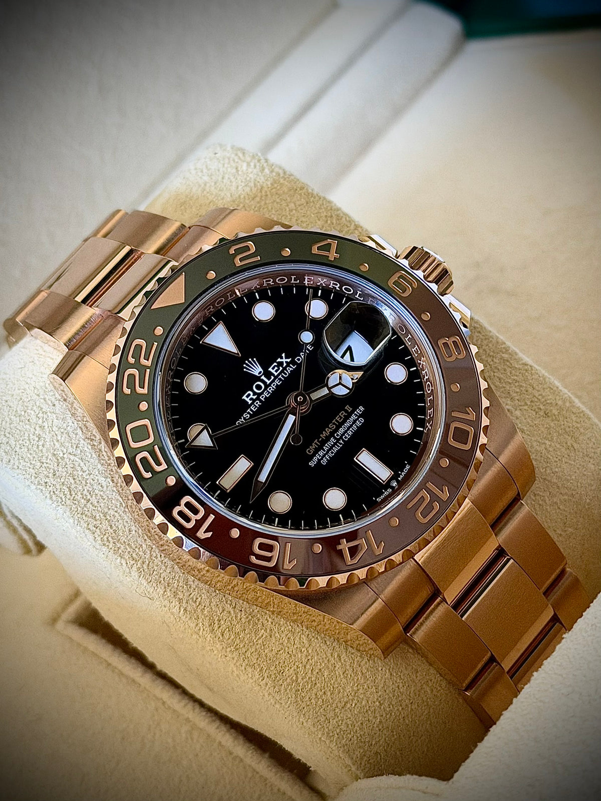 2020 ROLEX GMT-MASTER II “ROOT BEER”, 126715CHNR, 18CT EVEROSE GOLD, FULL SET, EXCELLENT CONDITION, INC GST