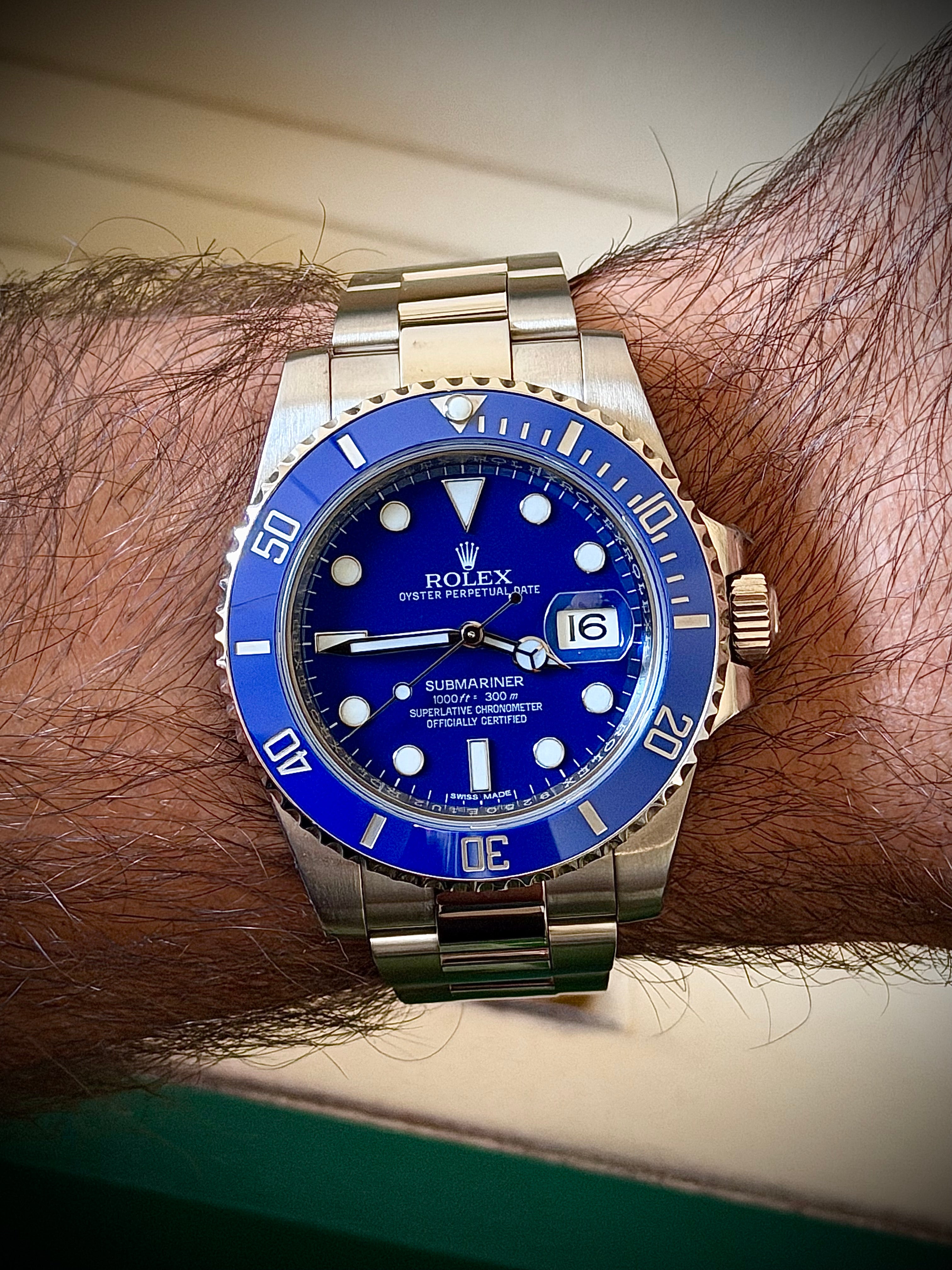 2015 ROLEX SUBMARINER DATE “SMURF”, 116619LB, BOX & PAPERS, RSC SERVICED, INC GST