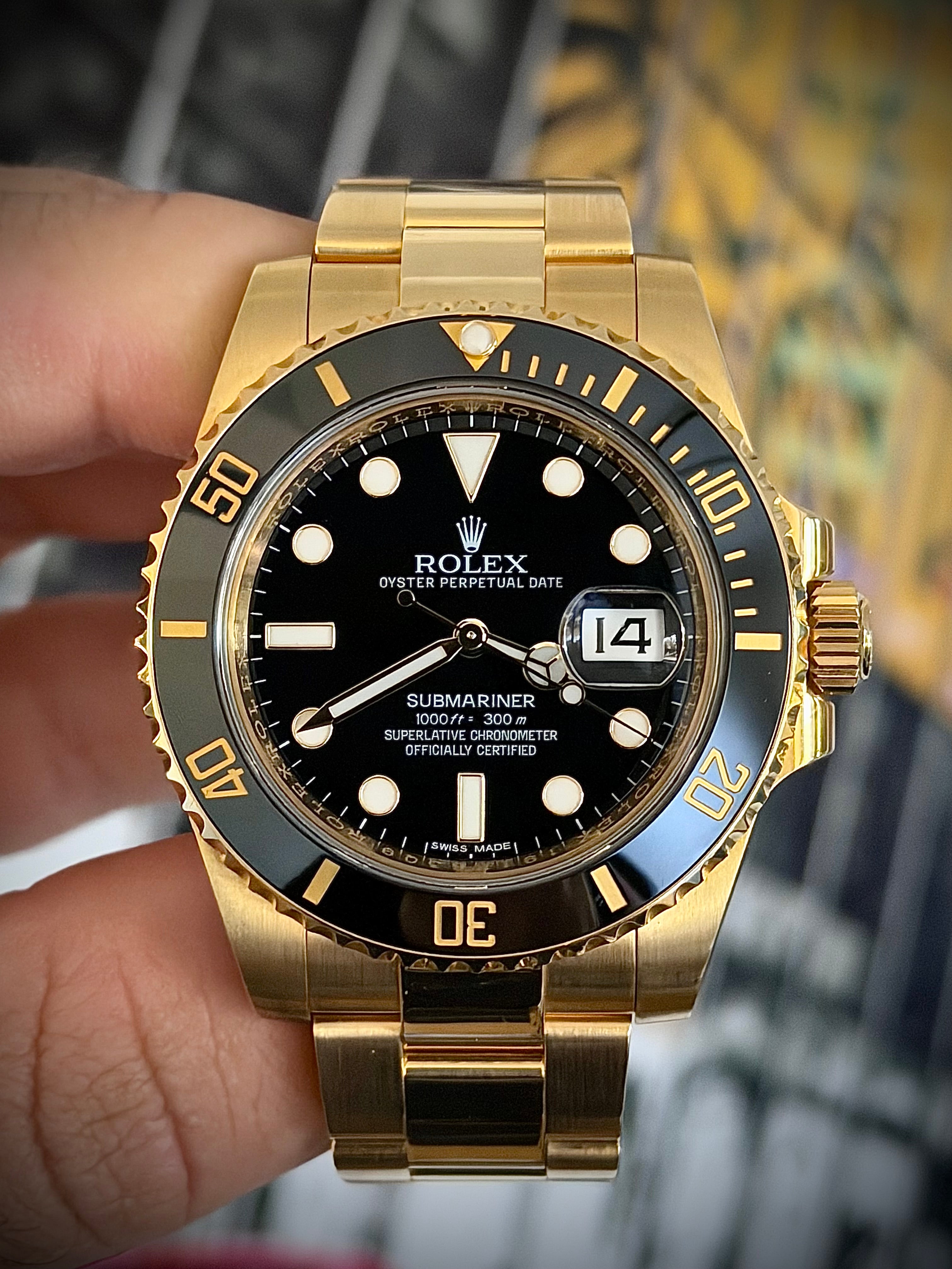 2016 ROLEX SUBMARINER DATE, YELLOW GOLD, 116618LN, BOX AND PAPERS, INC GST