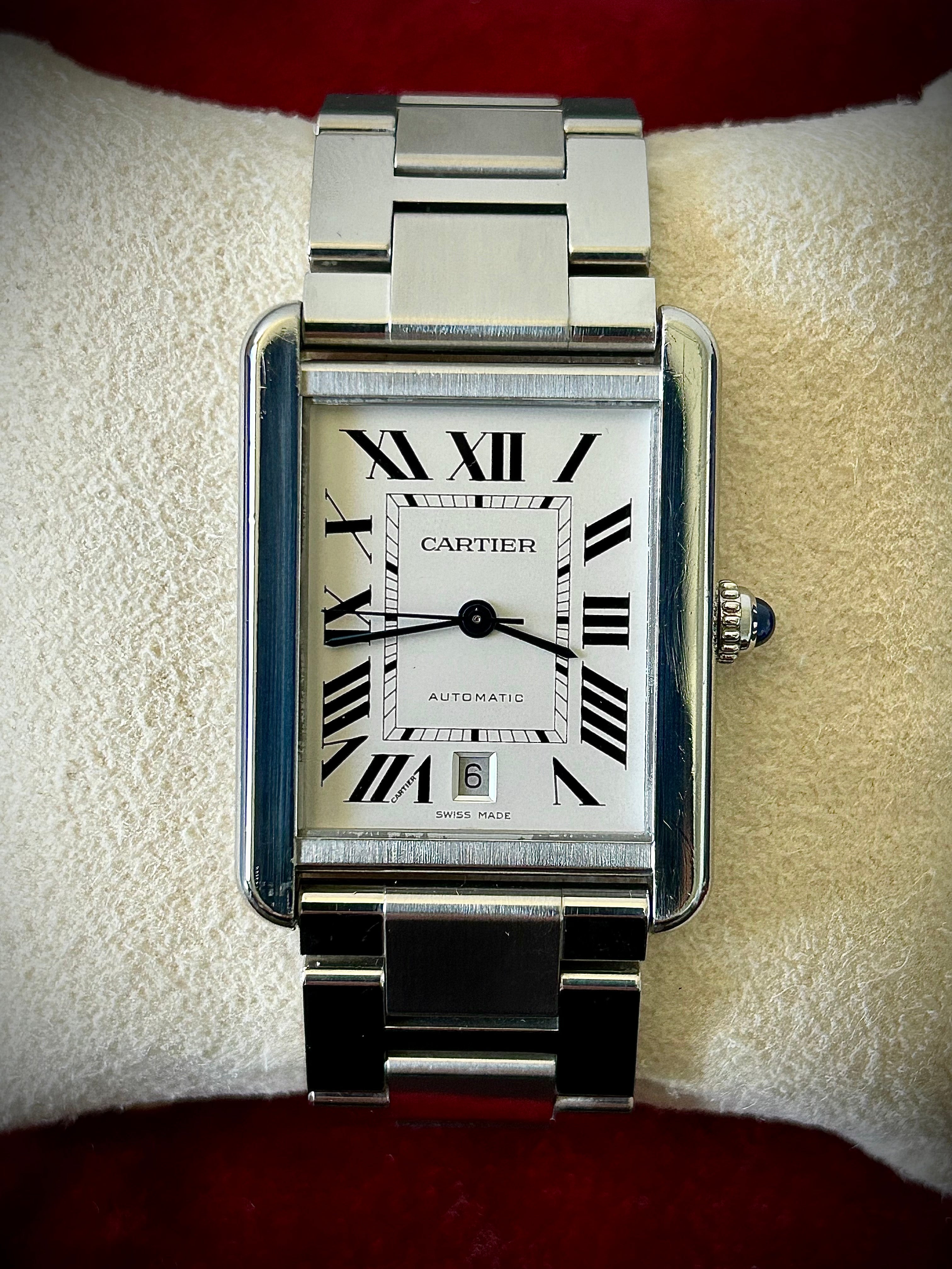 CARTIER TANK SOLO XL AUTOMATIC, W5200028, WATCH + CARTIER POUCH, INC GST