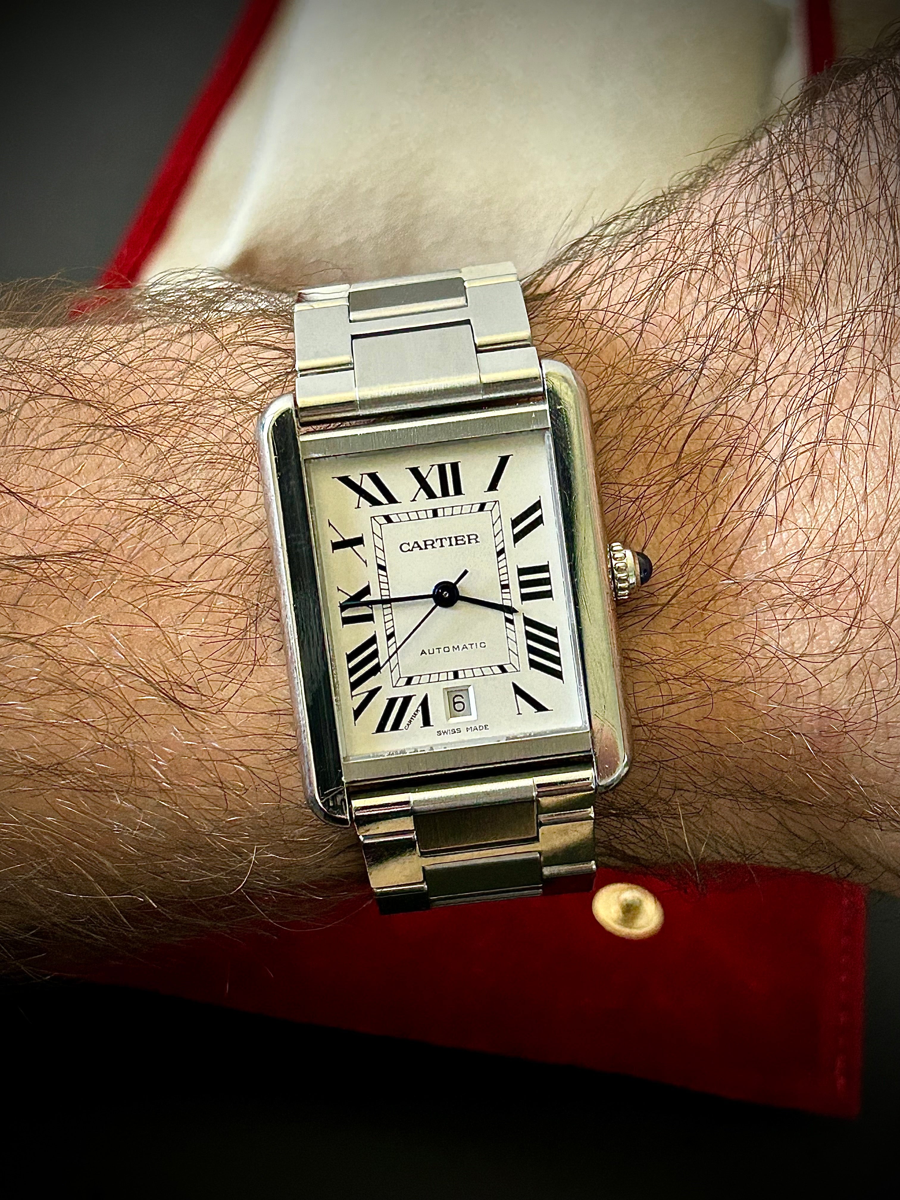 CARTIER TANK SOLO XL AUTOMATIC, W5200028, WATCH + CARTIER POUCH, INC GST