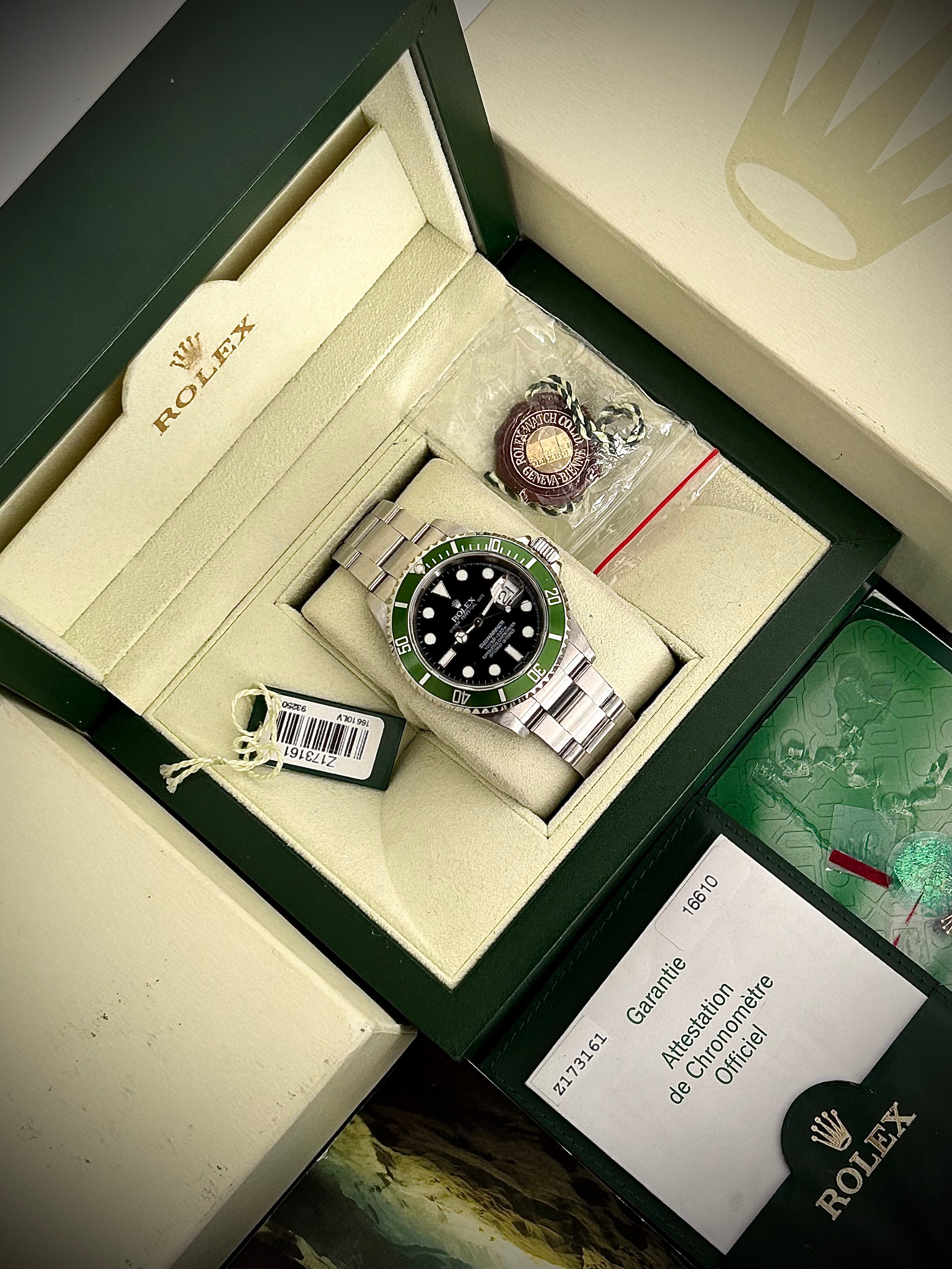 2006 ROLEX SUBMARINER DATE, KERMIT, 16610LV, FULL SET, INC GST