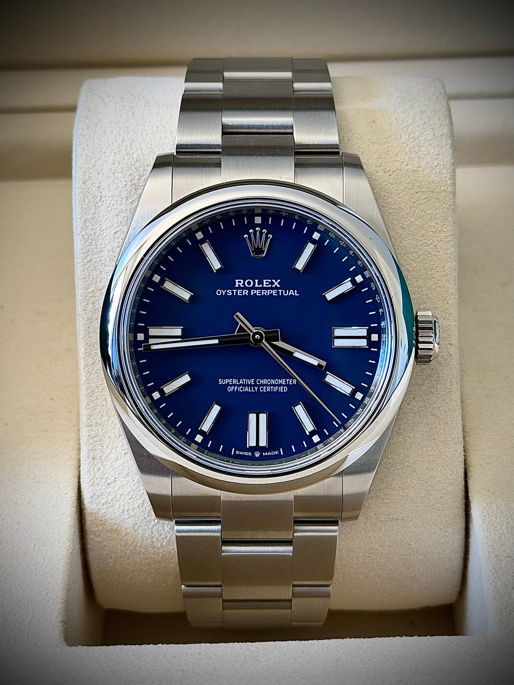 2025 ROLEX OYSTER PERPETUAL 41, MATTE BLUE DIAL, FULL SET, INC GST