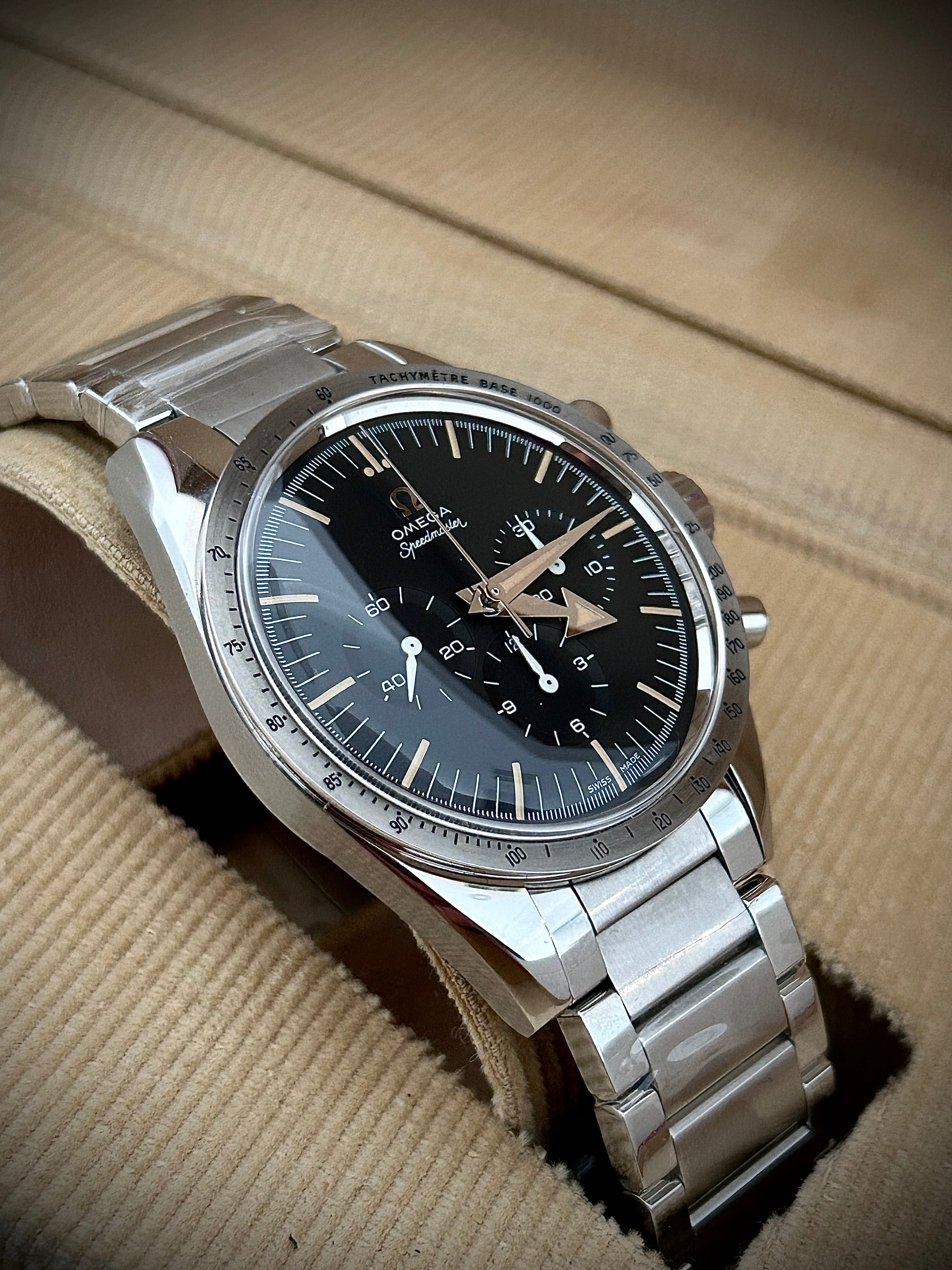 2019 OMEGA SPEEDMASTER, 1957 TRILOGY LIMITED EDITION, FULL SET, INC GST