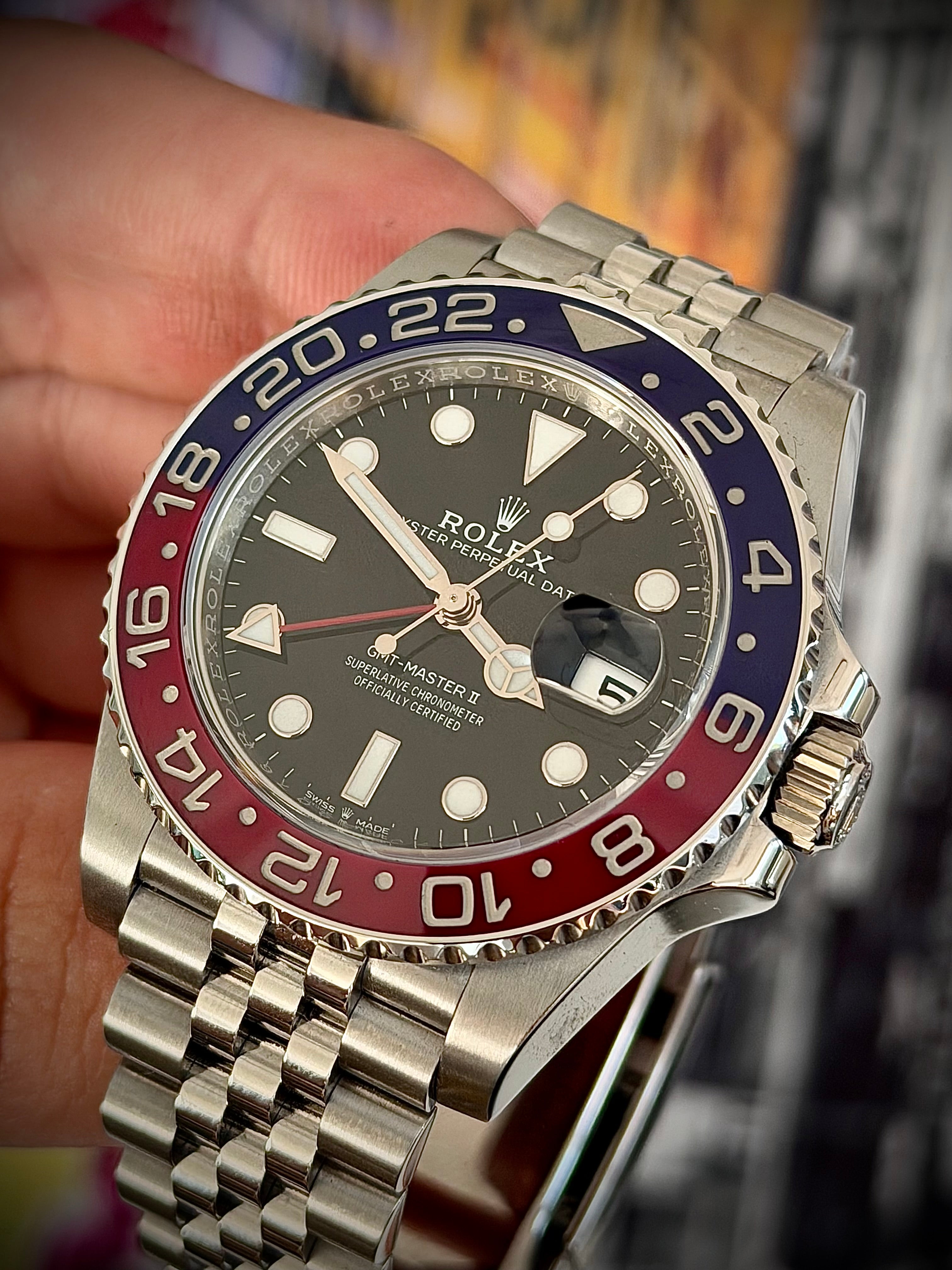 2018 ROLEX GMT MASTER II, PEPSI, MK1 BEZEL, 126710BLRO, FULL SET, INC GST