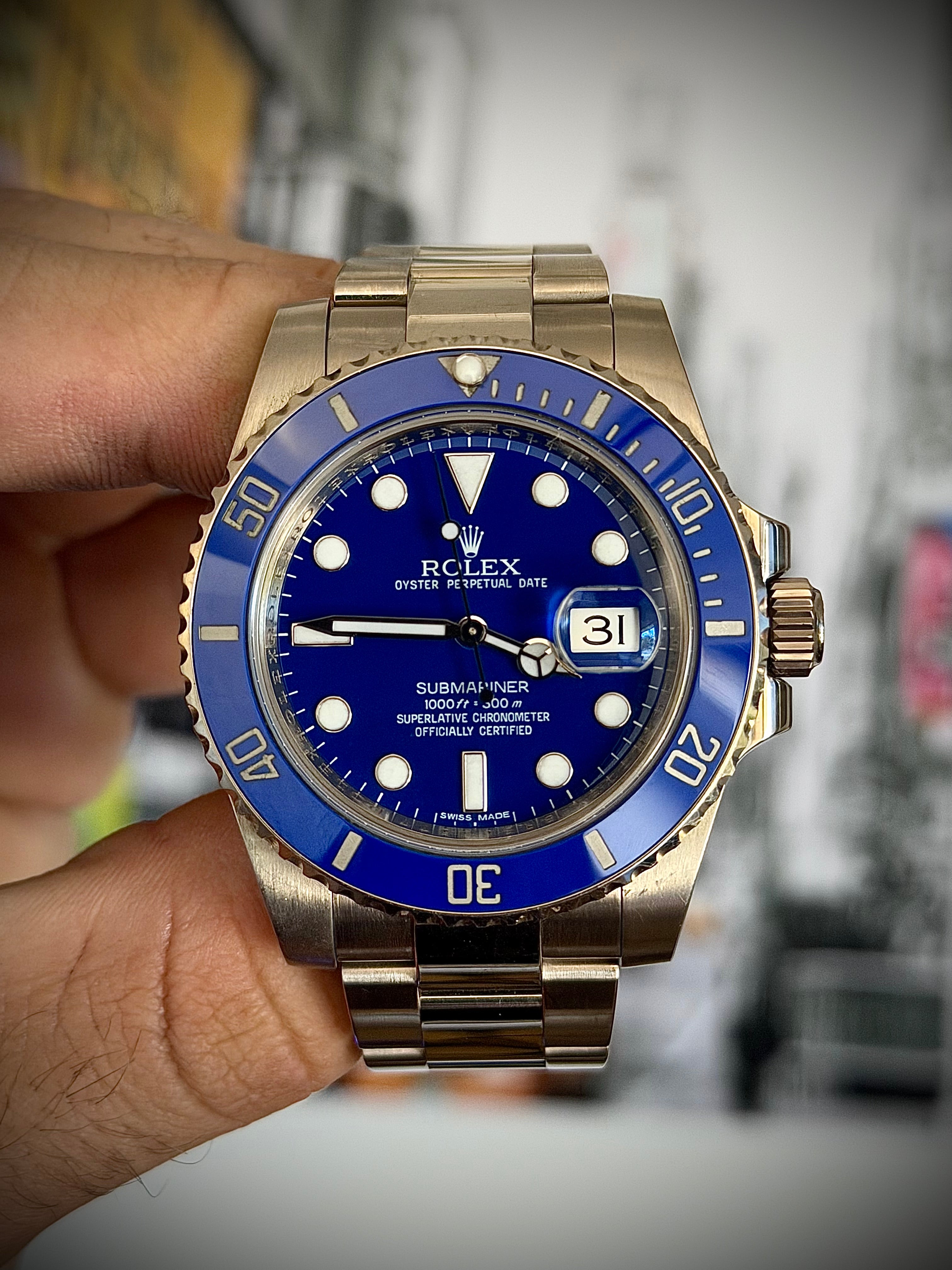 2017 ROLEX SUBMARINER DATE, 116619LB, SMURF, BOX AND PAPERS, INC GST