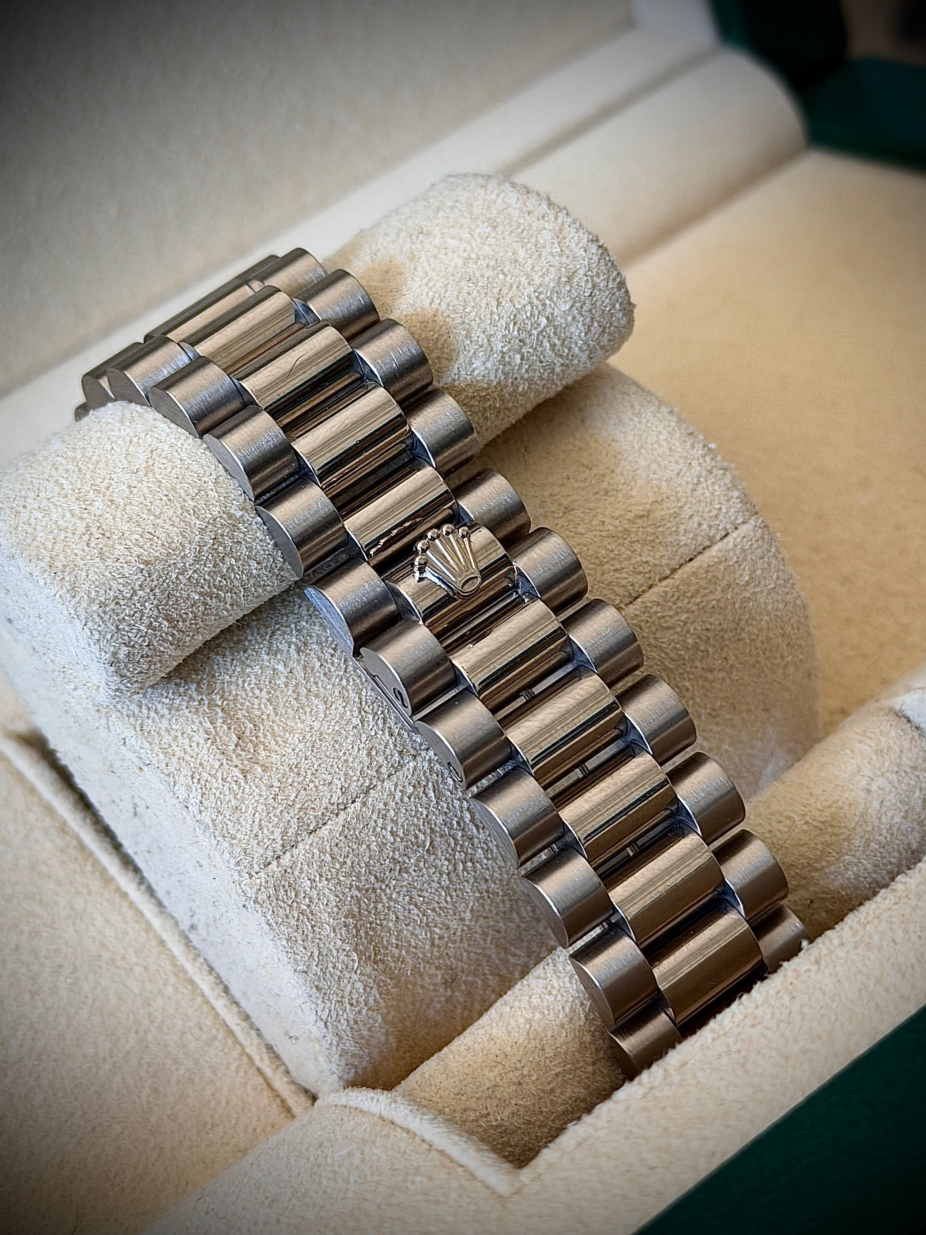 1994 ROLEX DAY-DATE 36, WHITE GOLD, 18239, BOX AND PAPERS, WITH RSC, INC GST