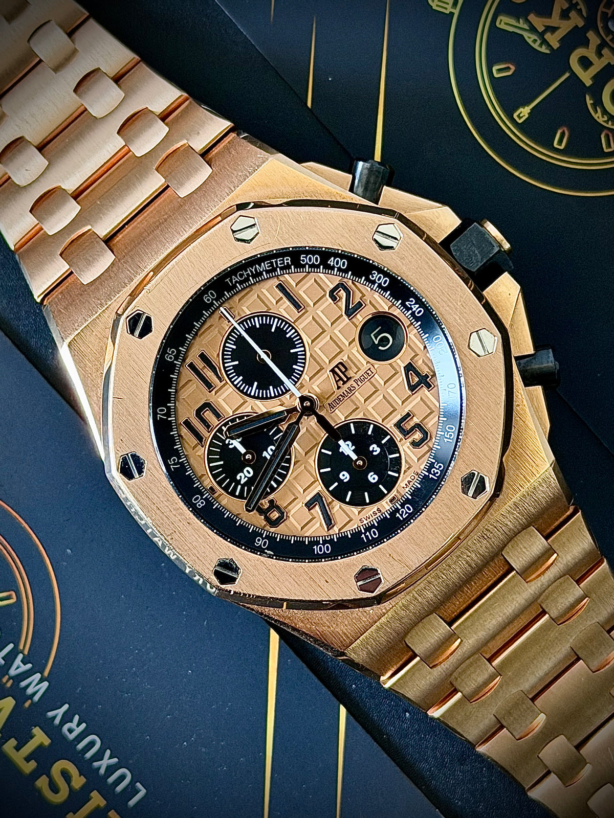 CIRCA 2014 AUDEMARS PIGUET ROYAL OAK OFFSHORE CHRONOGRAPH “BRICK”, 26470OR.OO.1000OR.01, 18CT PINK GOLD, WATCH & BOX, INC GST