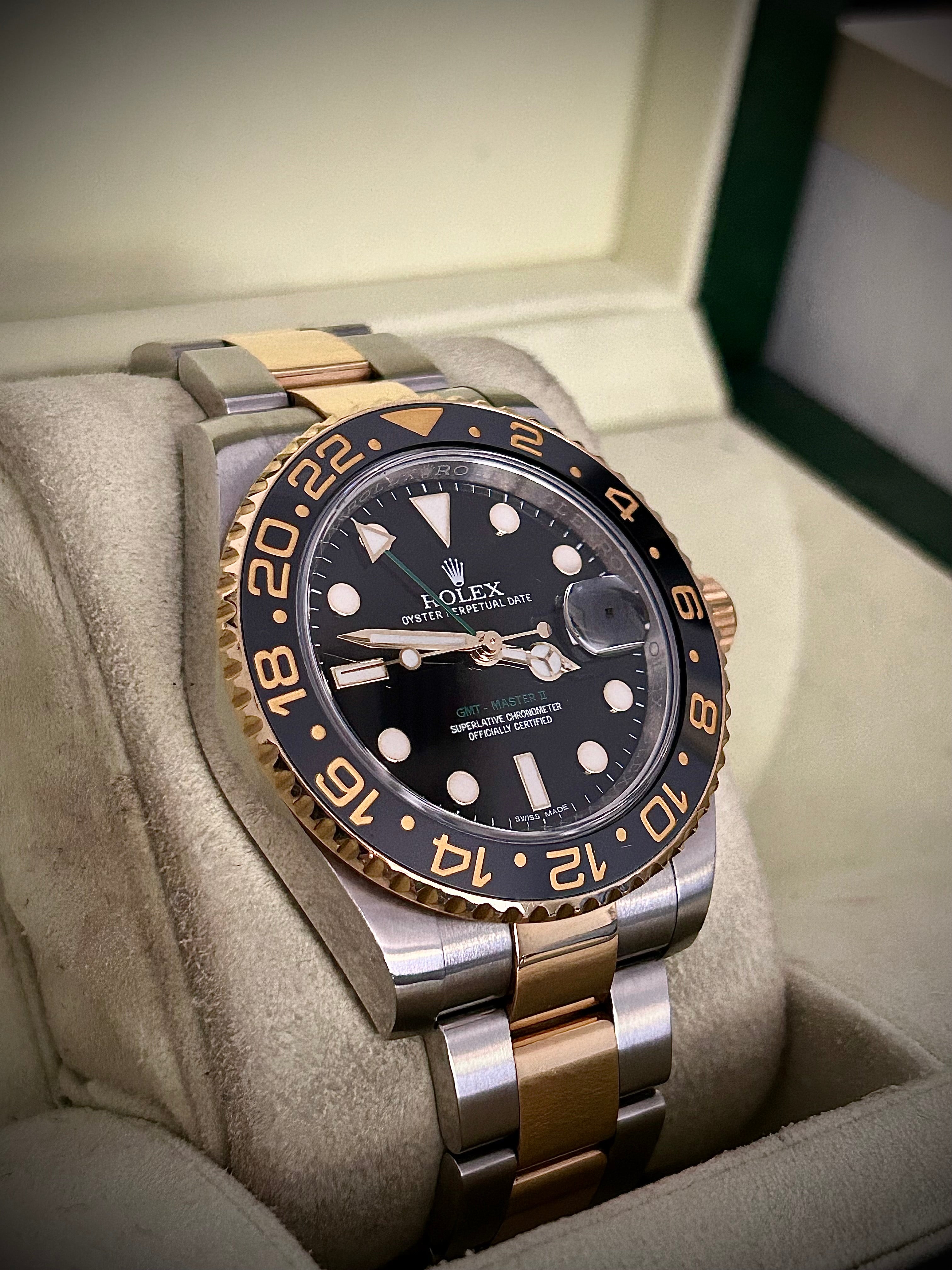 2014 ROLEX GMT MASTER II, RSC SERVICE, TWO TONE, 116713LN, FULL SET, INC GST