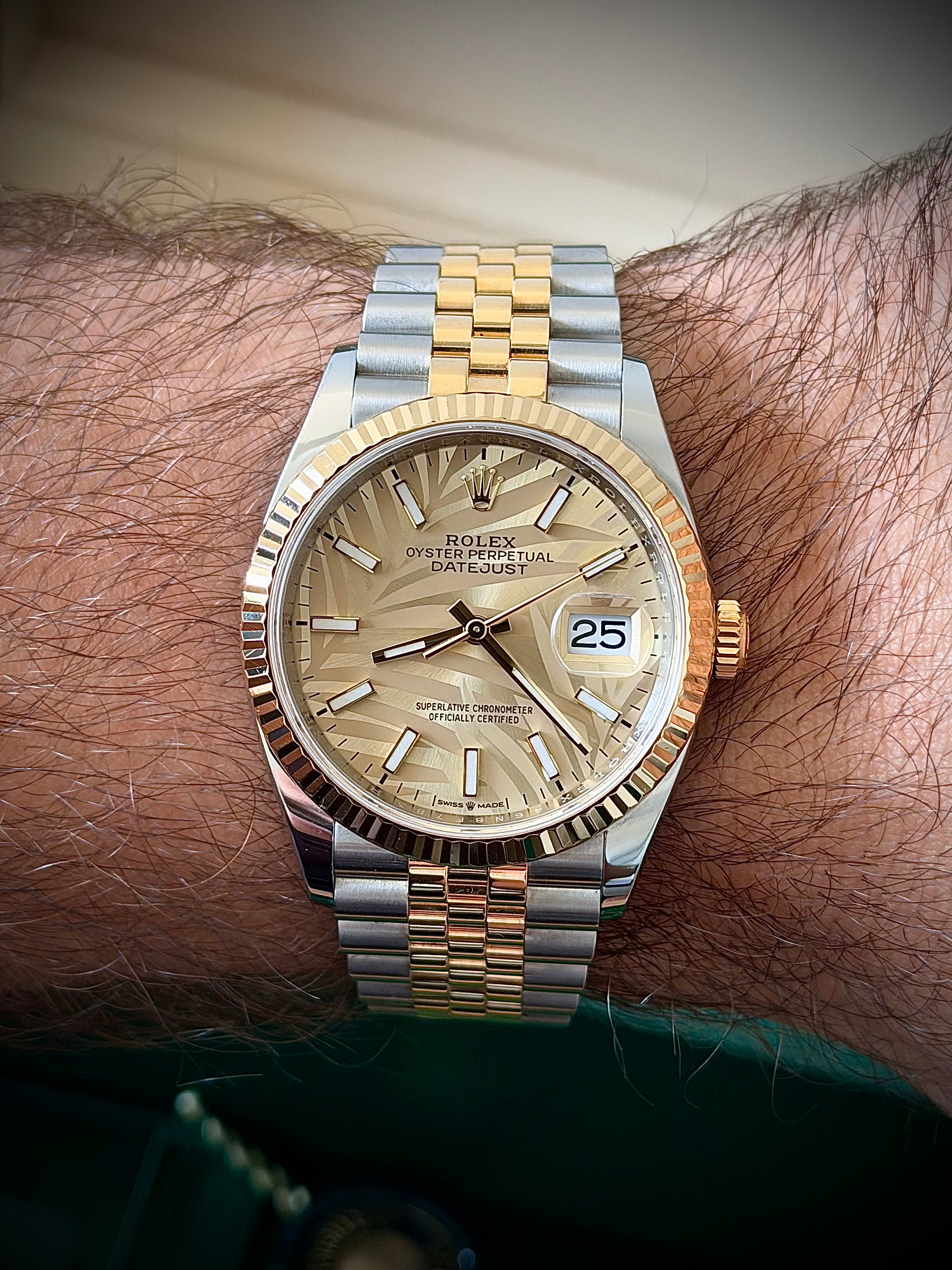 2021 ROLEX DATEJUST 36, PALM MOTIF DIAL, 126233, FULL SET, INC GST