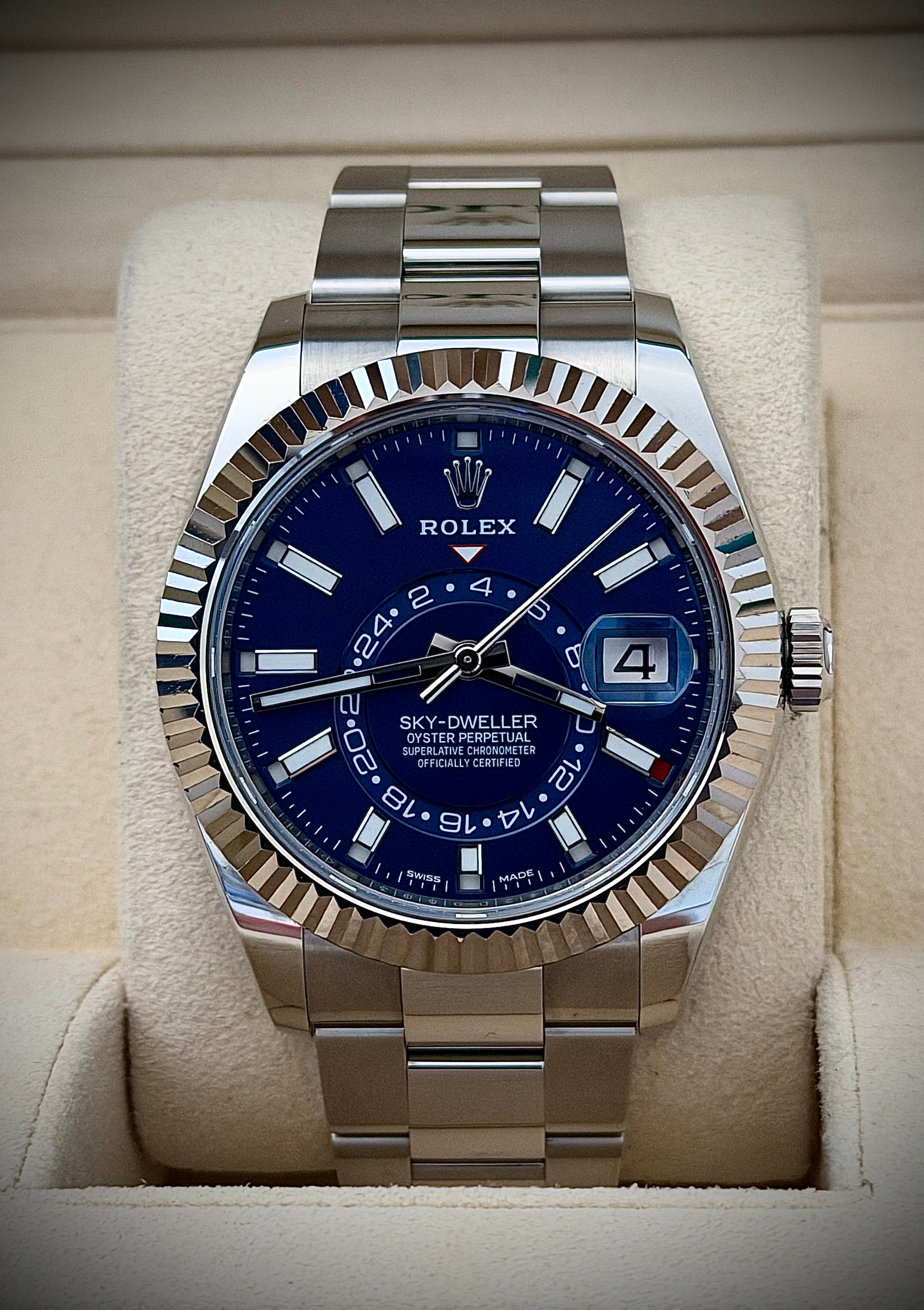 2018 ROLEX SKY DWELLER, BLUE DIAL, OYSTER, 326934, FULL SET, INC GST