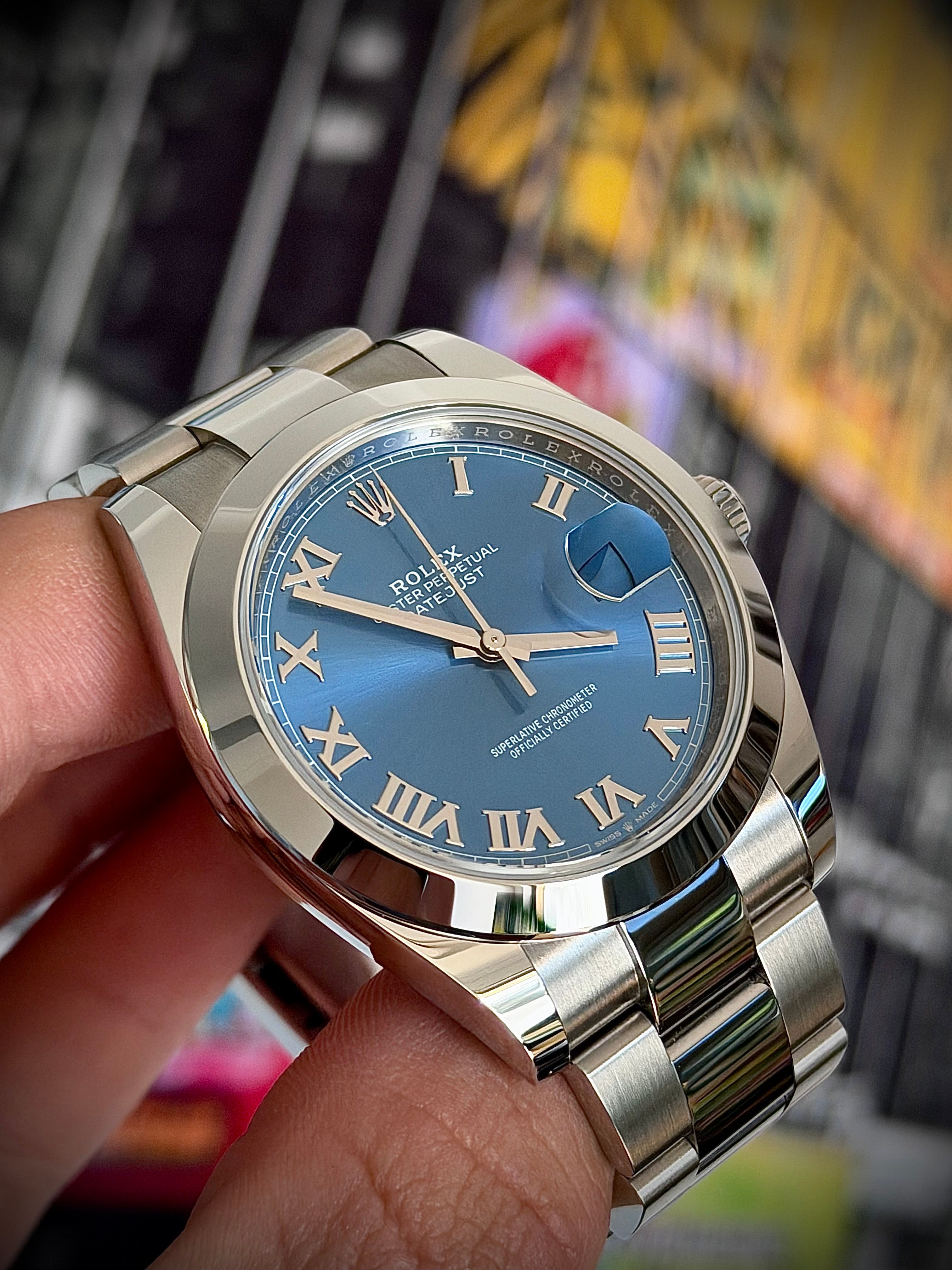 2025 ROLEX DATEJUST 41, AZZURO BLUE, 126300, MINT, FULL SET, INC GST