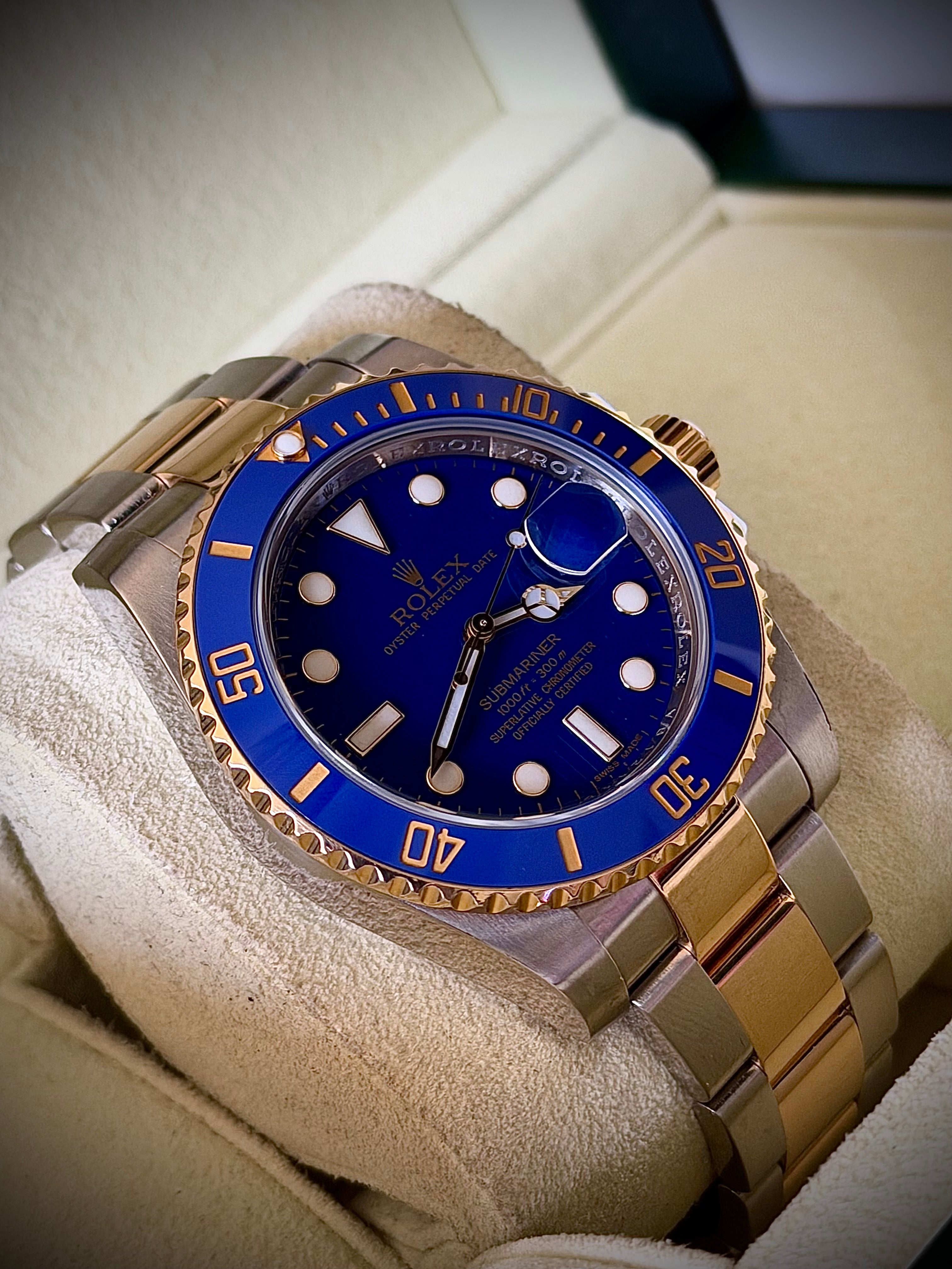 CIRCA 2010 ROLEX SUBMARINER DATE, 116613LB, MATTE BLUE “SMURF” DIAL, BOX & BOOKLETS, INC GST