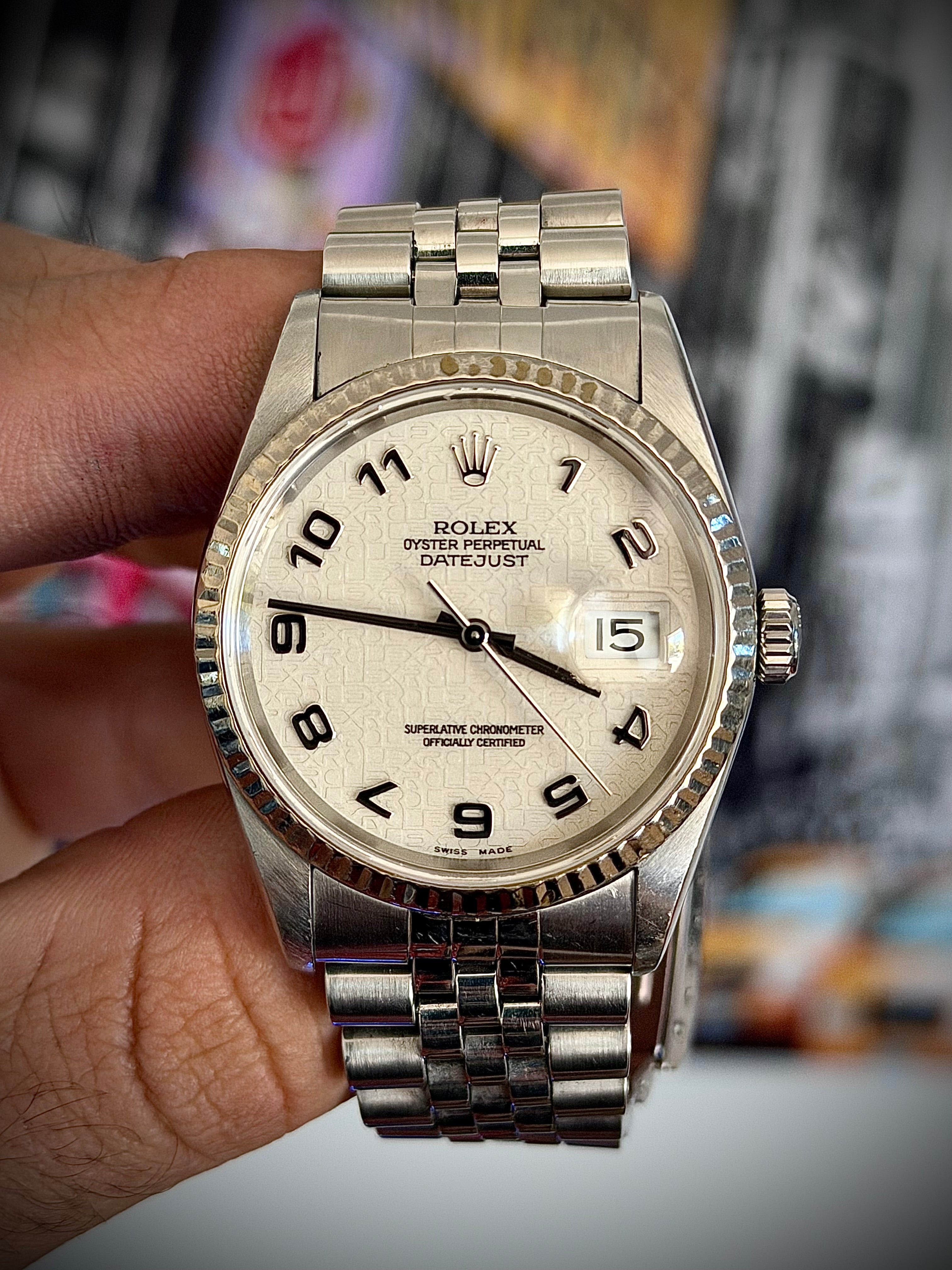 2001 ROLEX DATEJUST 36, 16234, WHITE COMPUTER DIAL, BOX AND PAPERS, INC GST