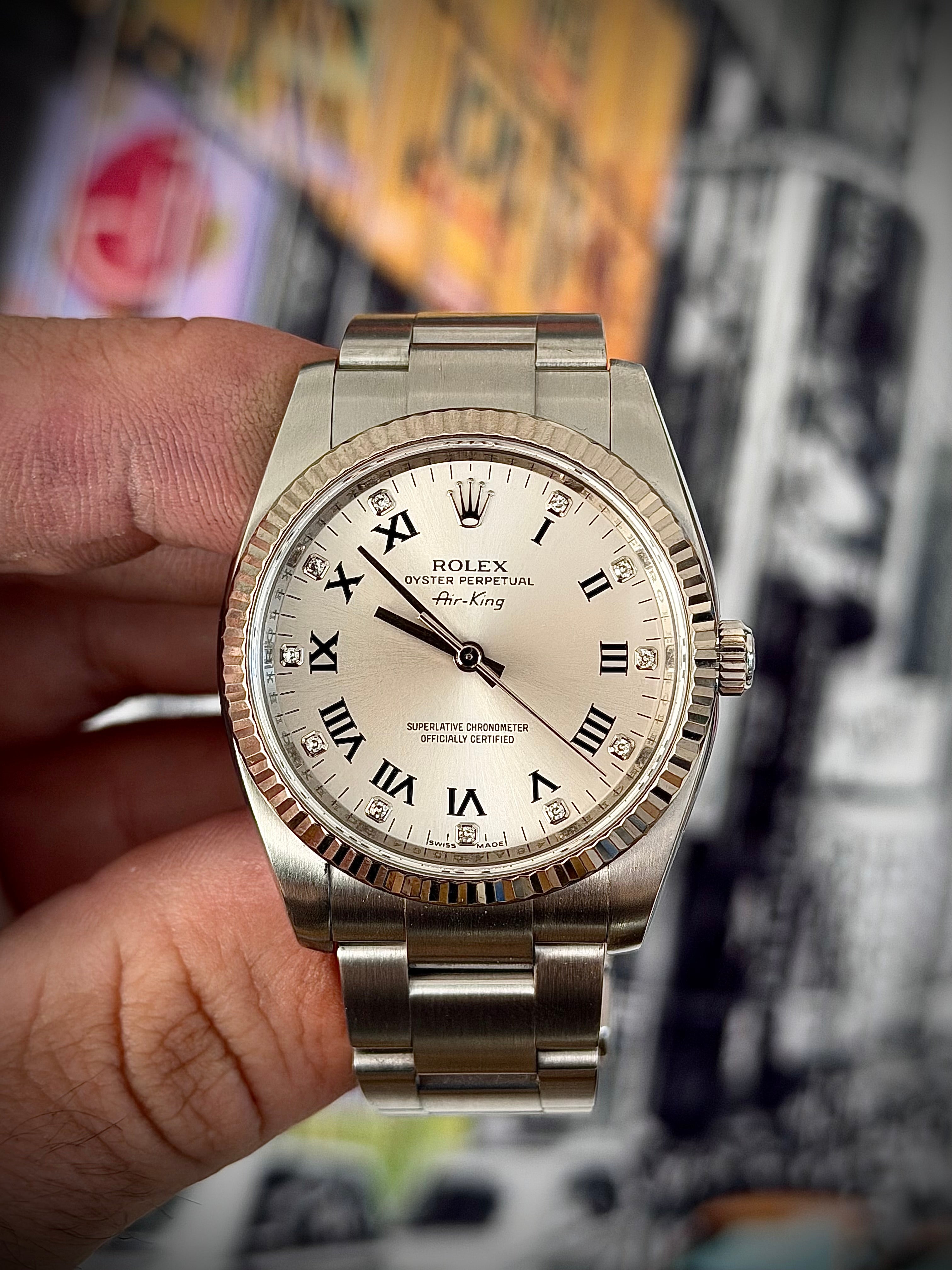 2015 ROLEX AIR-KING 34, 114234, DIAMOND DIAL, FULL SET, INC GST