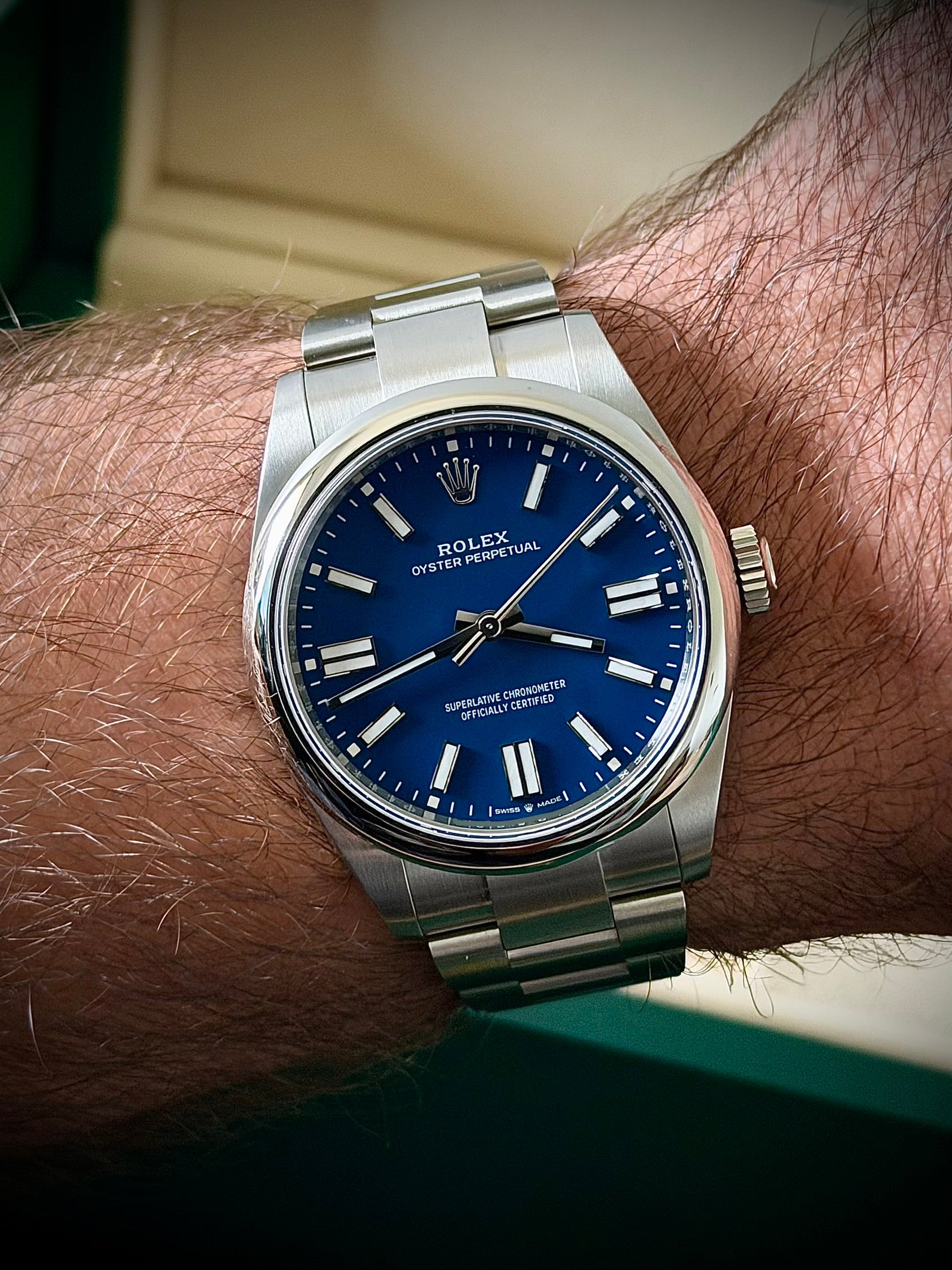 2025 ROLEX OYSTER PERPETUAL 41, 134300, MEDIUM BLUE DIAL, FULL SET, INC GST