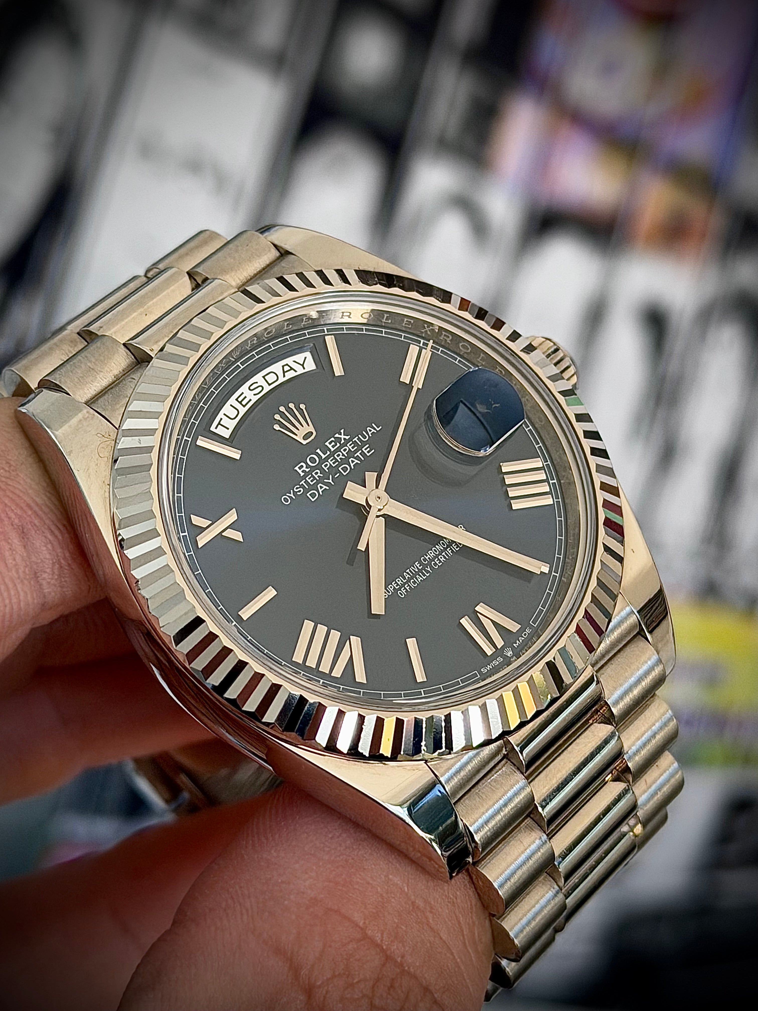 2017 ROLEX DAY-DATE 40, 228239, BLUE ROMAN DIAL, FULL SET, INC GST