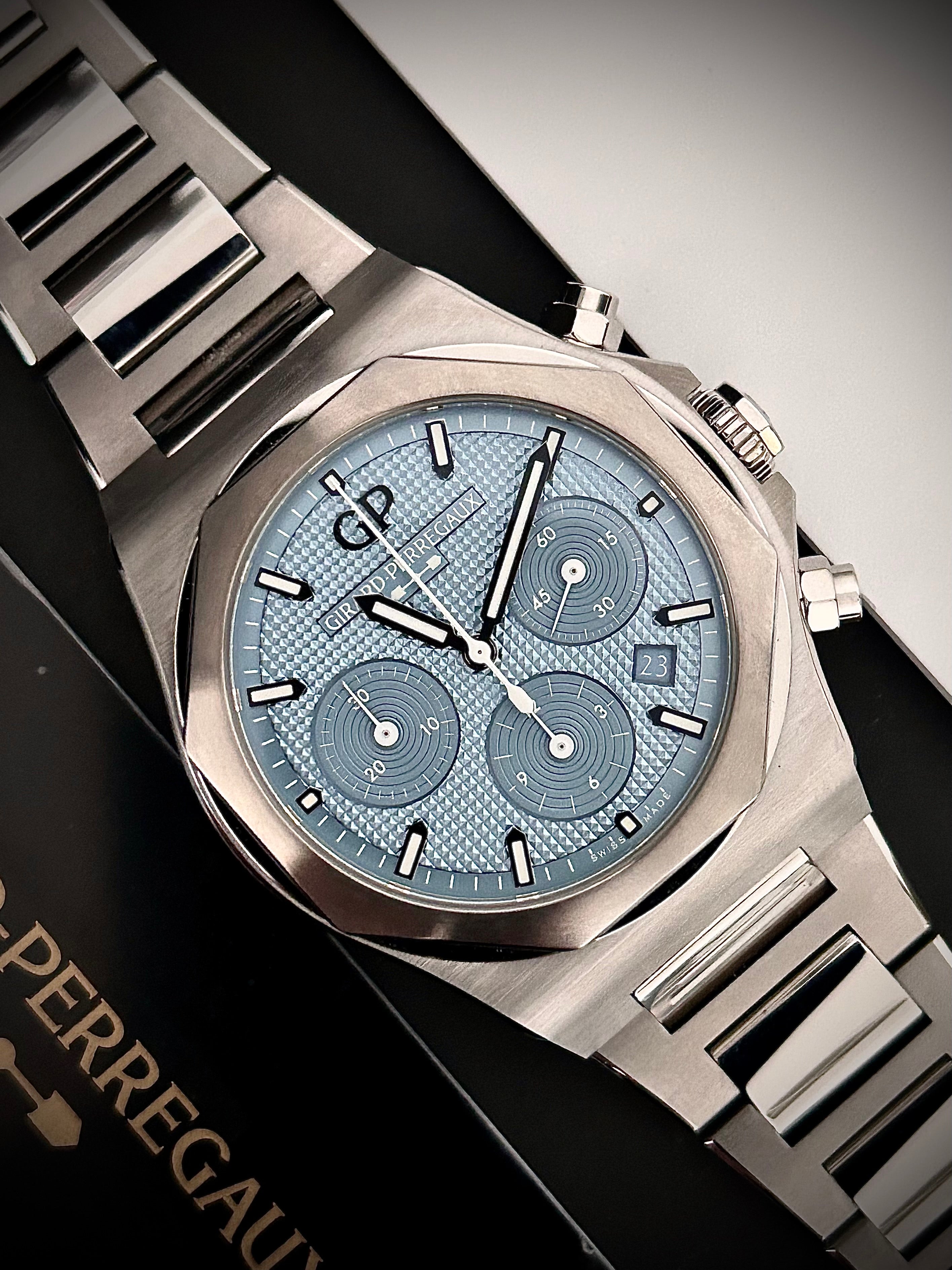 2024 GIRARD-PERREGAUX LAUREATO CHRONOGRAPH ICE BLUE, LIMITED TO 180 PIECES, FULL SET, INC GST