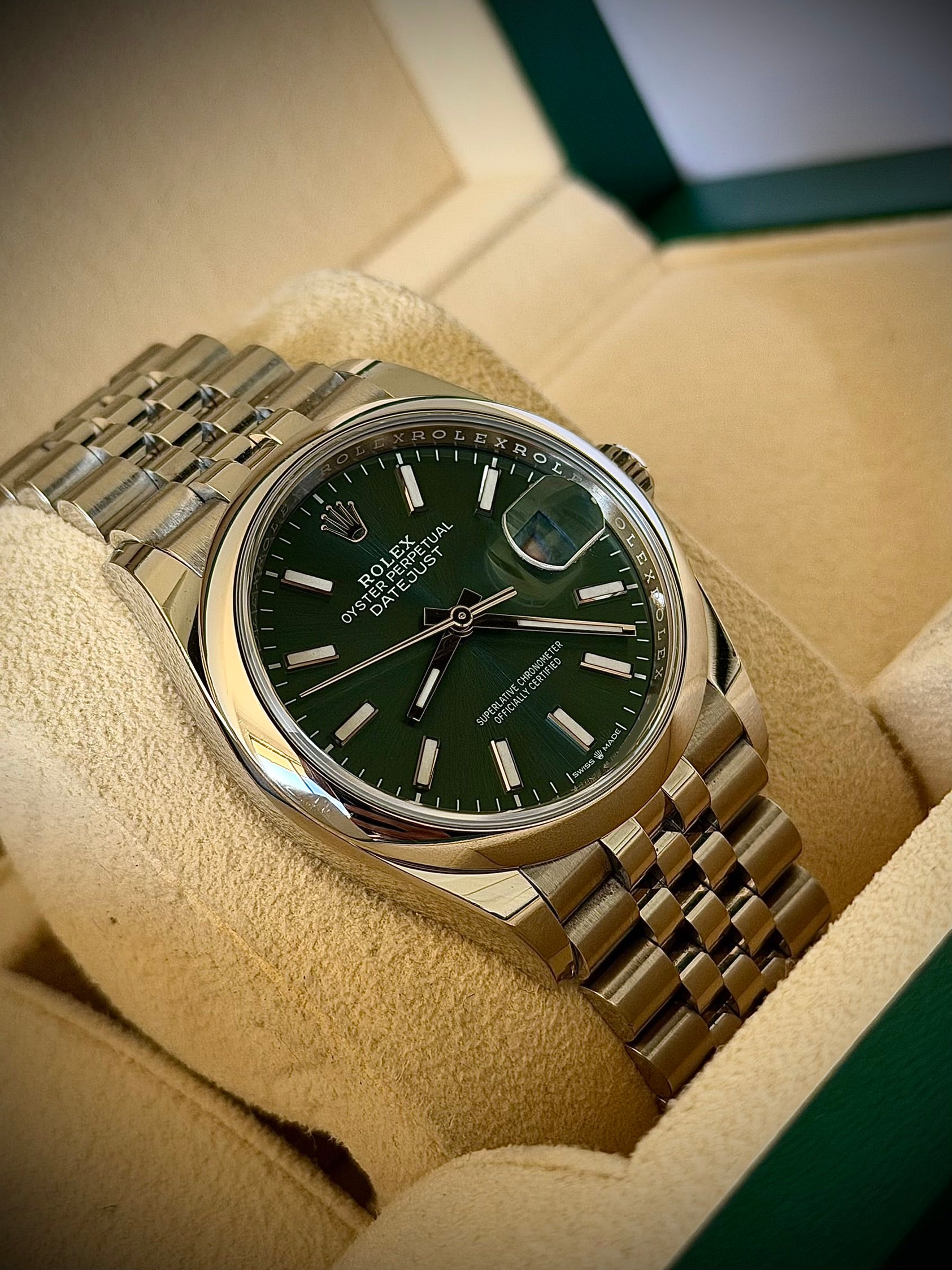 2023 ROLEX DATEJUST 36 MINT GREEN DIAL, 126200, FULL SET, INC GST
