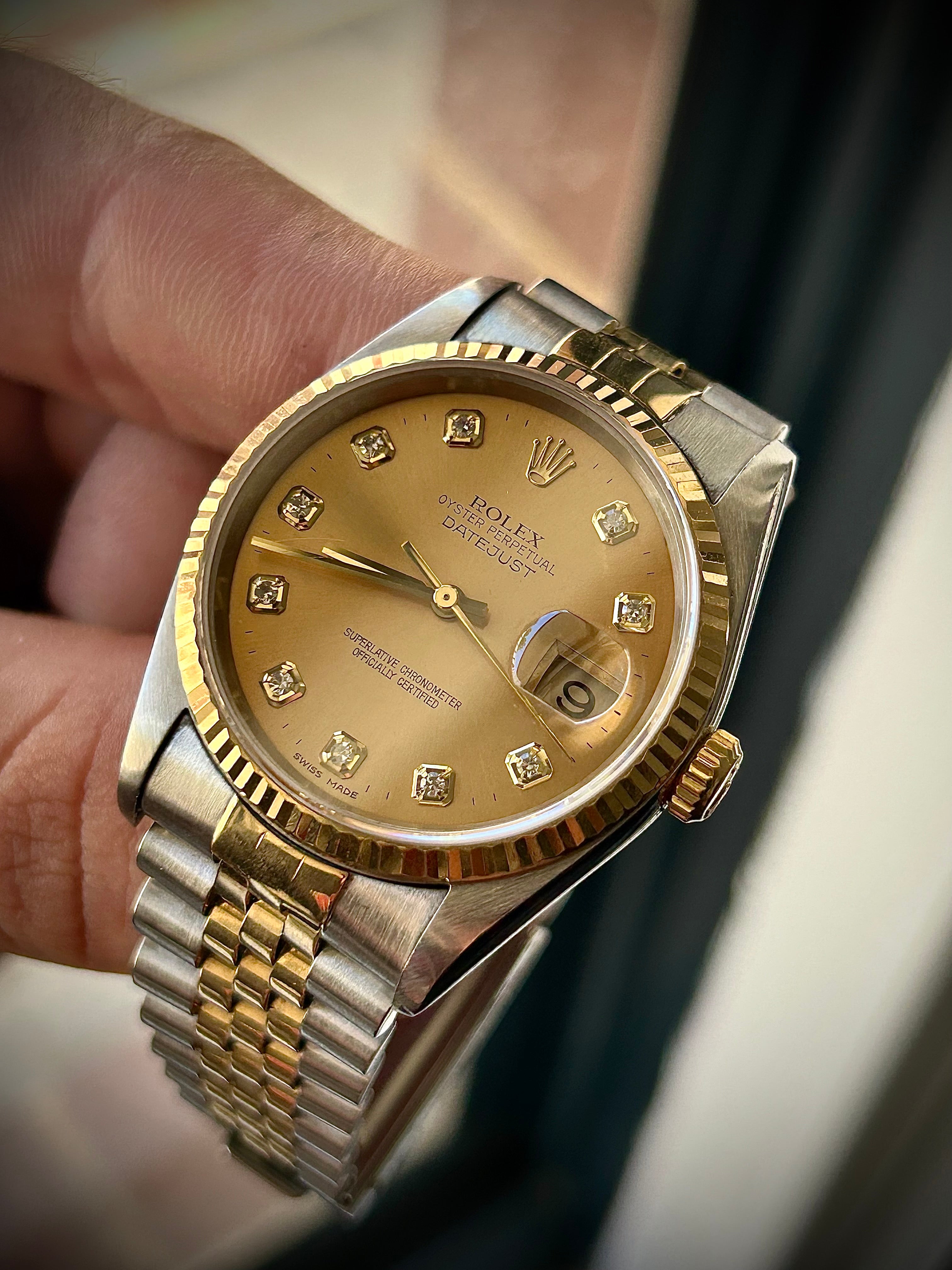 1991 ROLEX DATEJUST 36, TWO TONE, DIAMOND DIAL, 16233, WATCH ONLY, INC GST