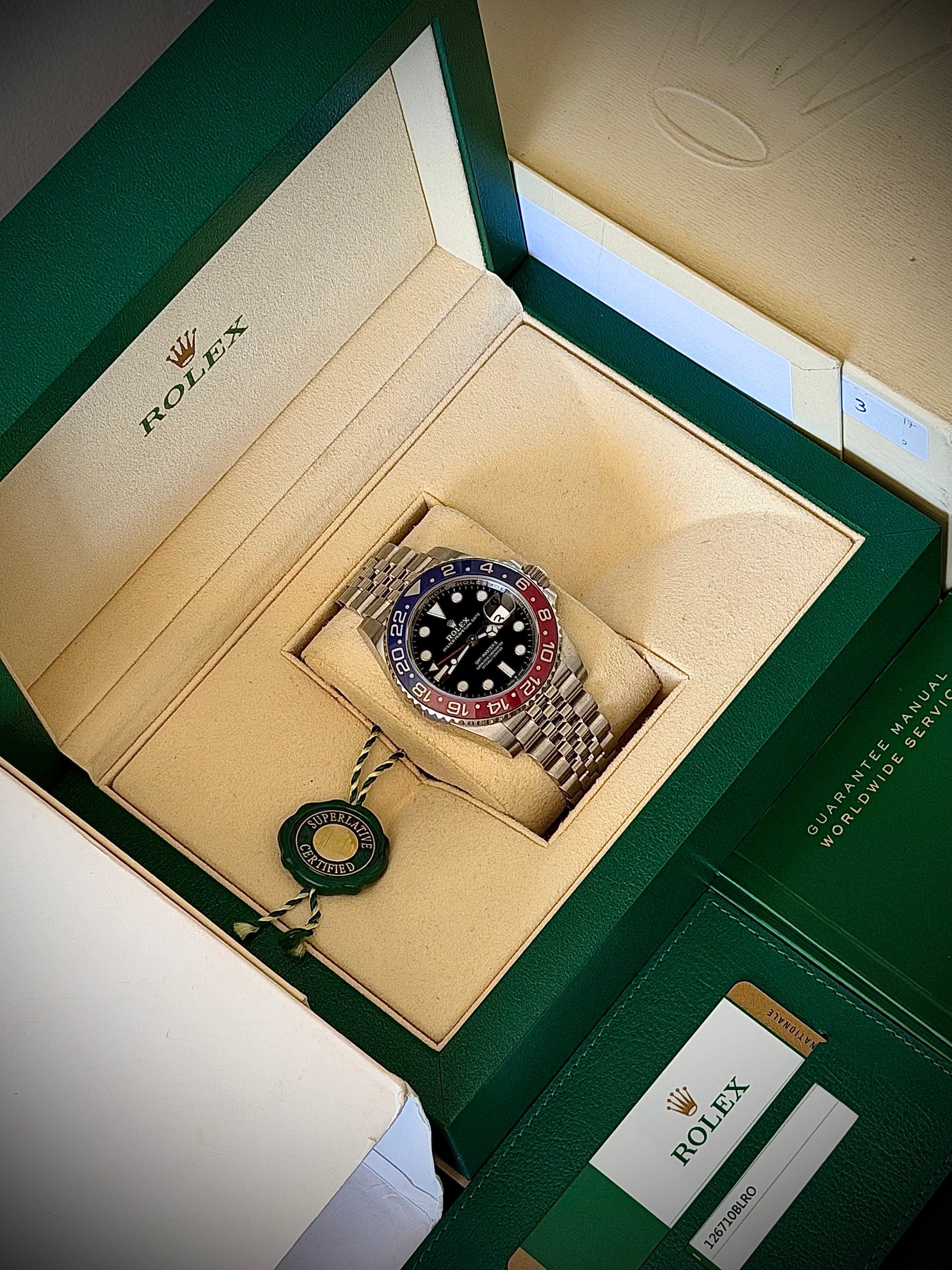 2018 ROLEX GMT MASTER II, PEPSI, MK1 BEZEL, 126710BLRO, FULL SET, INC GST