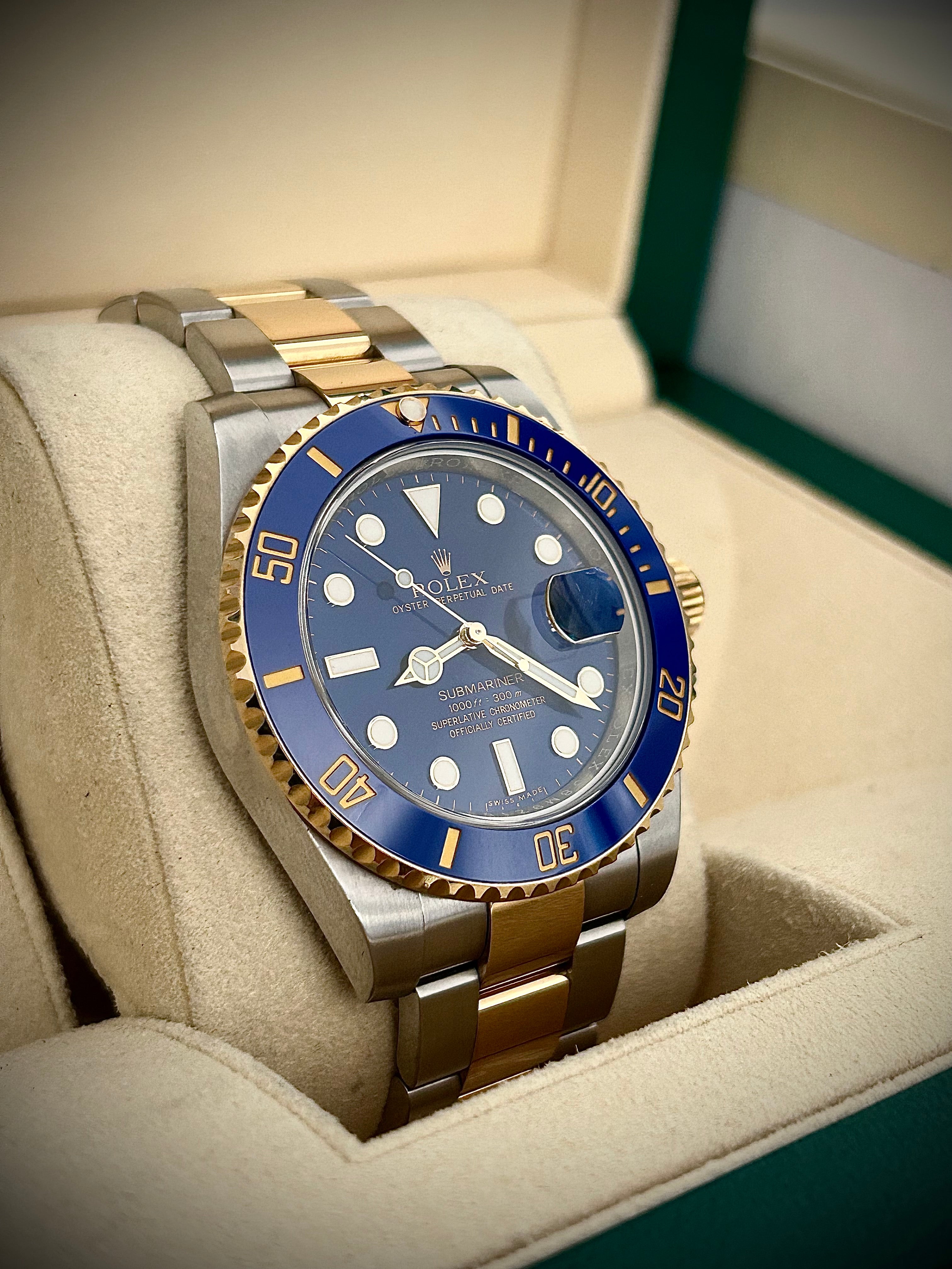 2016 ROLEX SUBMARINER BLUESY 116613LB, BOX AND PAPERS, INC GST