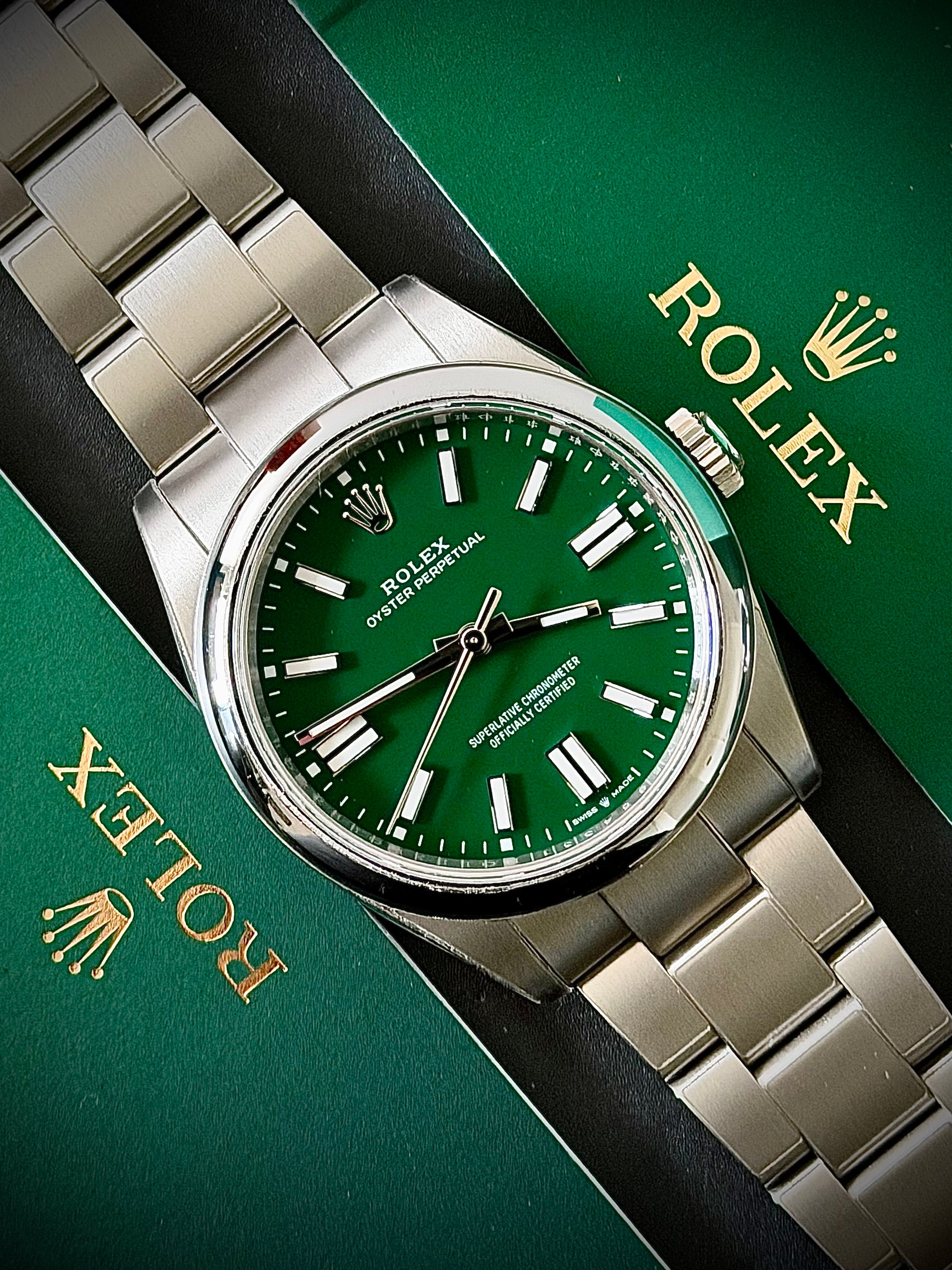 2025 ROLEX OYSTER PERPETUAL 41, 134300, GREEN DIAL, FULL SET, INC GST