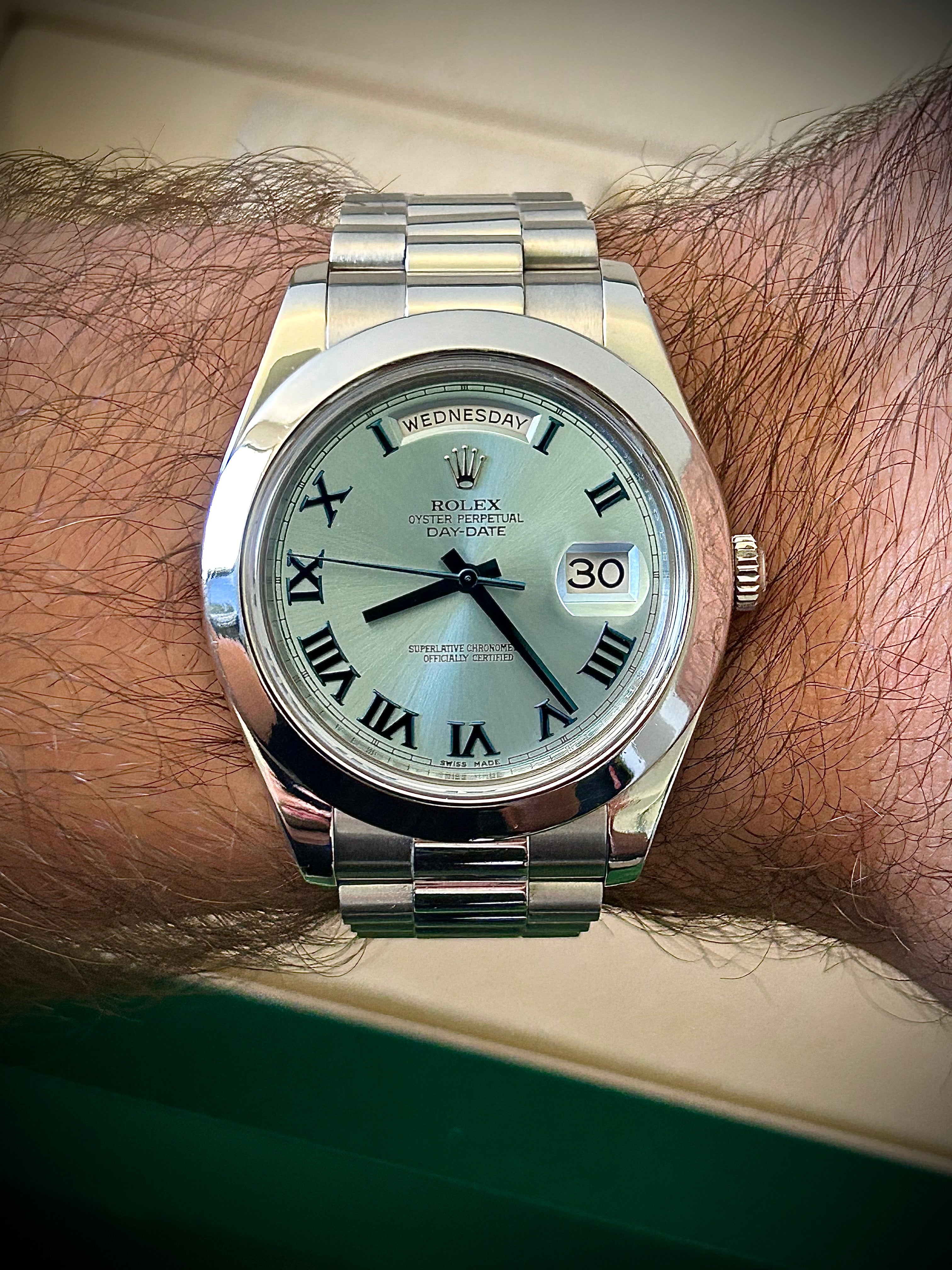 2014 ROLEX DAY-DATE II PLATINUM, 218206, FULL SET, INC GST