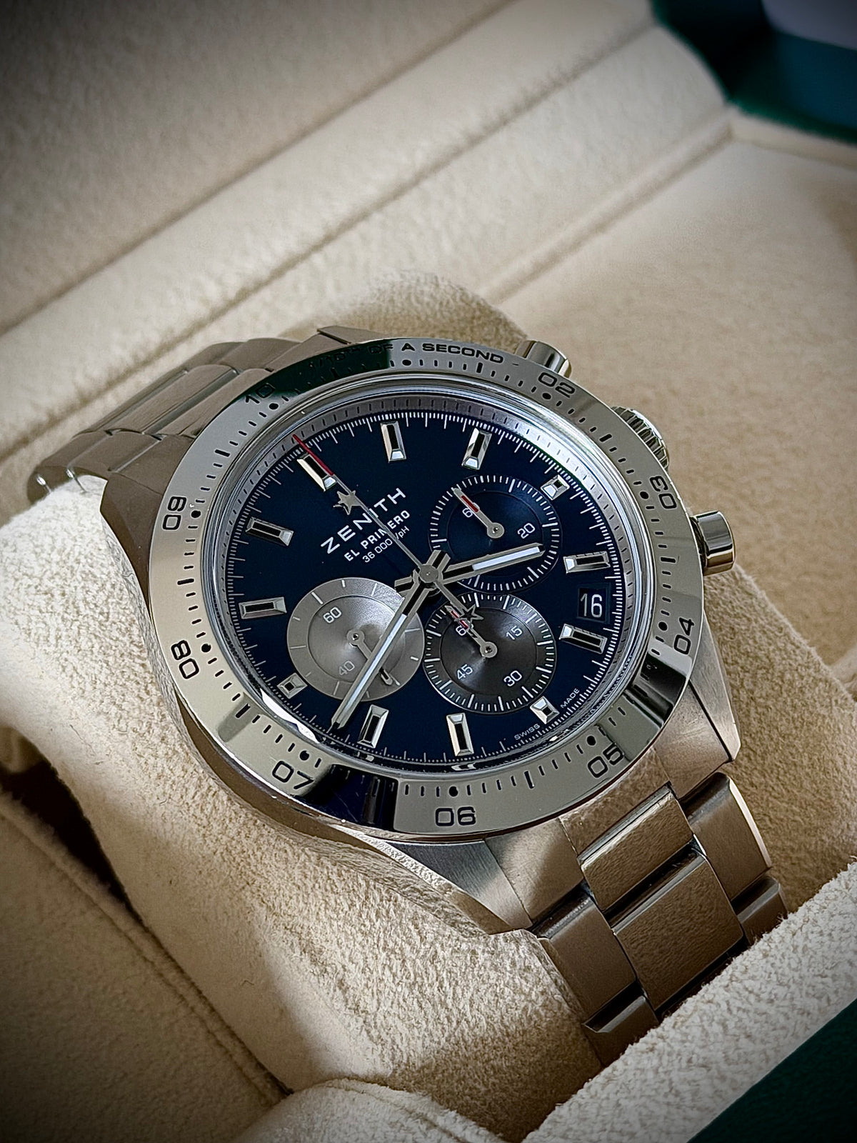 CIRCA 2023 ZENITH CHRONOMASTER SPORT, 03.3114.3600 (tel:03.3114.3600)/51.M3100, BLUE DIAL, STEEL BRACELET + GENUINE ZENITH RUBBER STRAP, INC GST