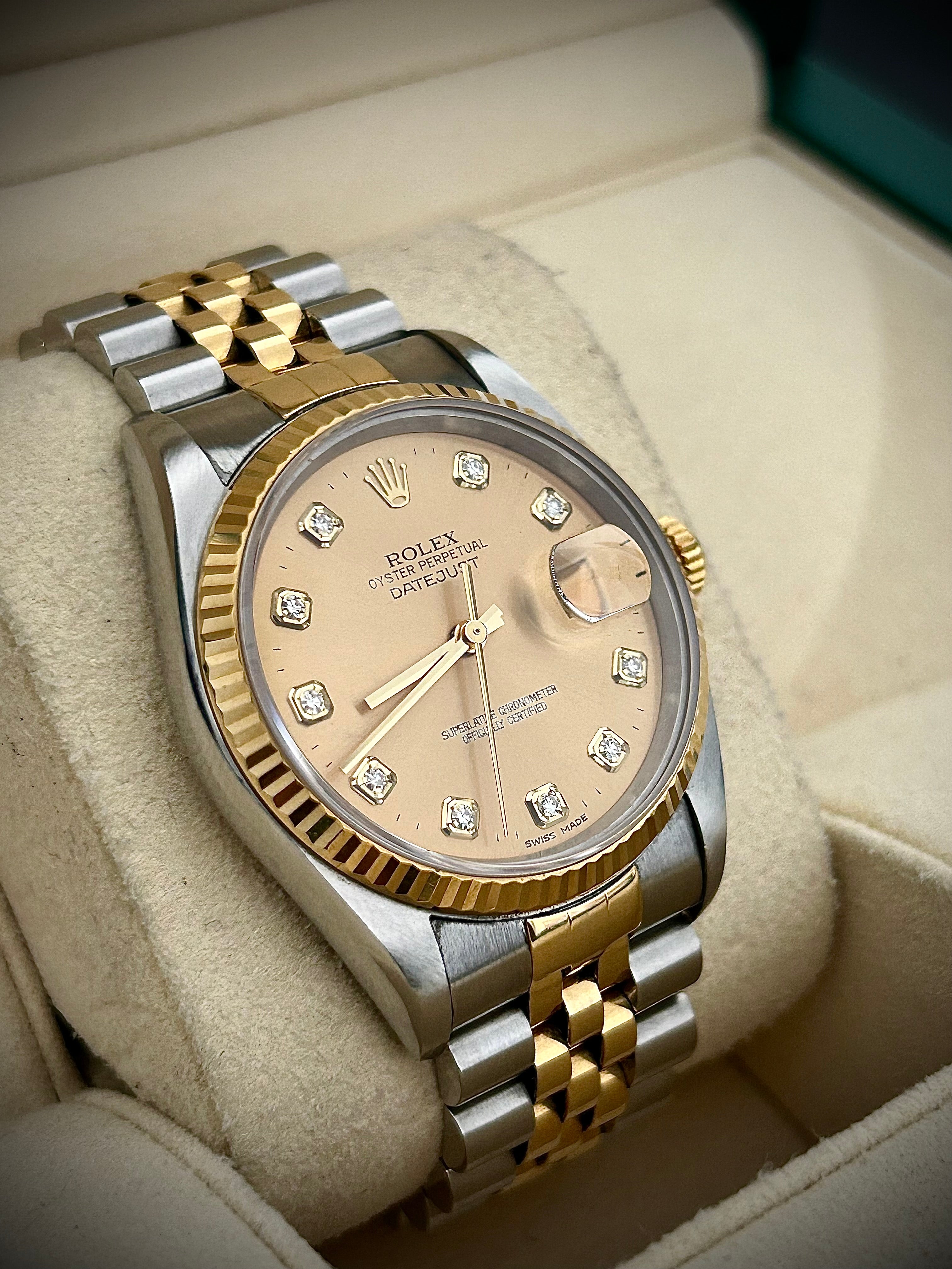 1991 ROLEX DATEJUST 36, TWO TONE, DIAMOND DIAL, 16233, WATCH ONLY, INC GST