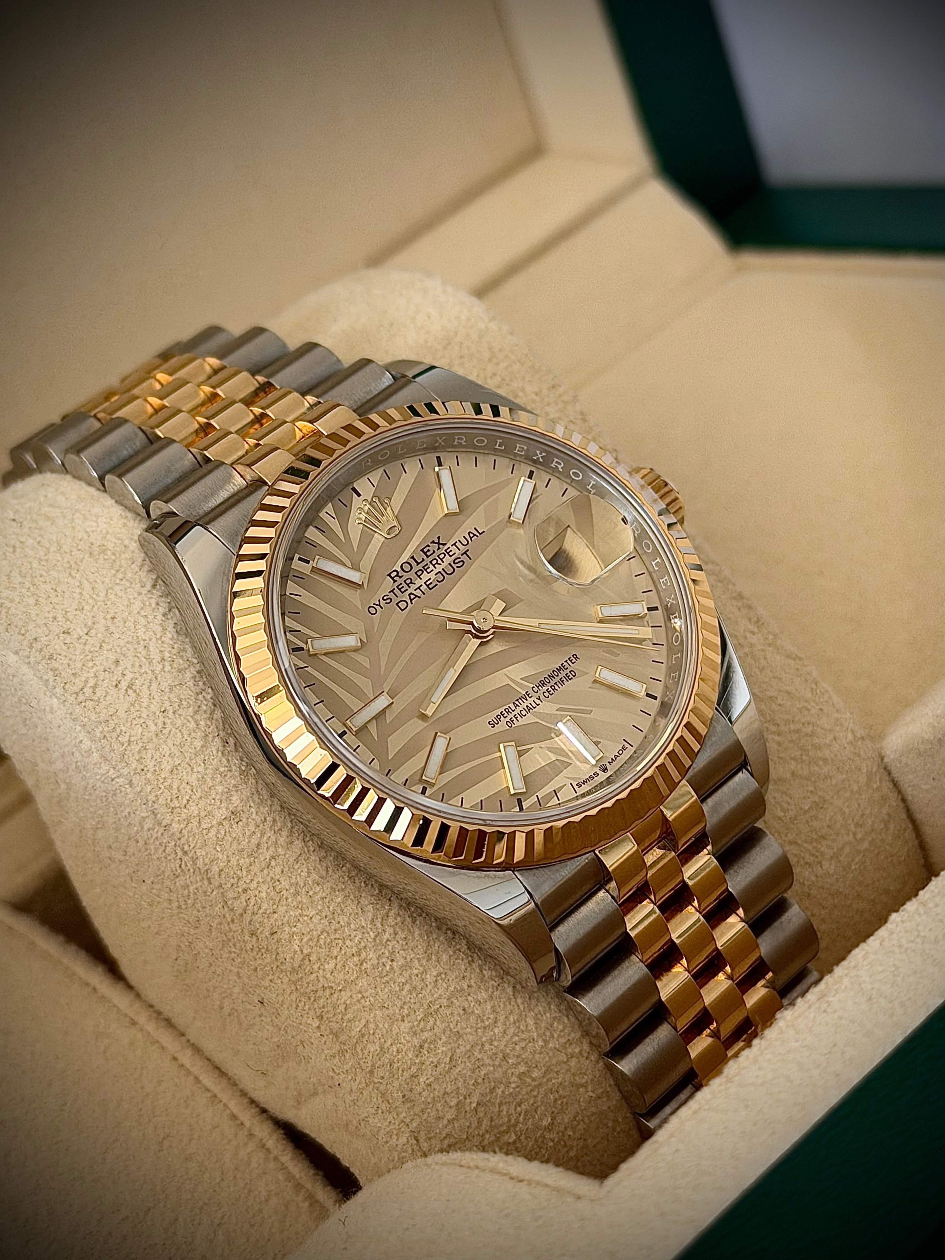 2021 ROLEX DATEJUST 36, PALM MOTIF DIAL, 126233, FULL SET, INC GST