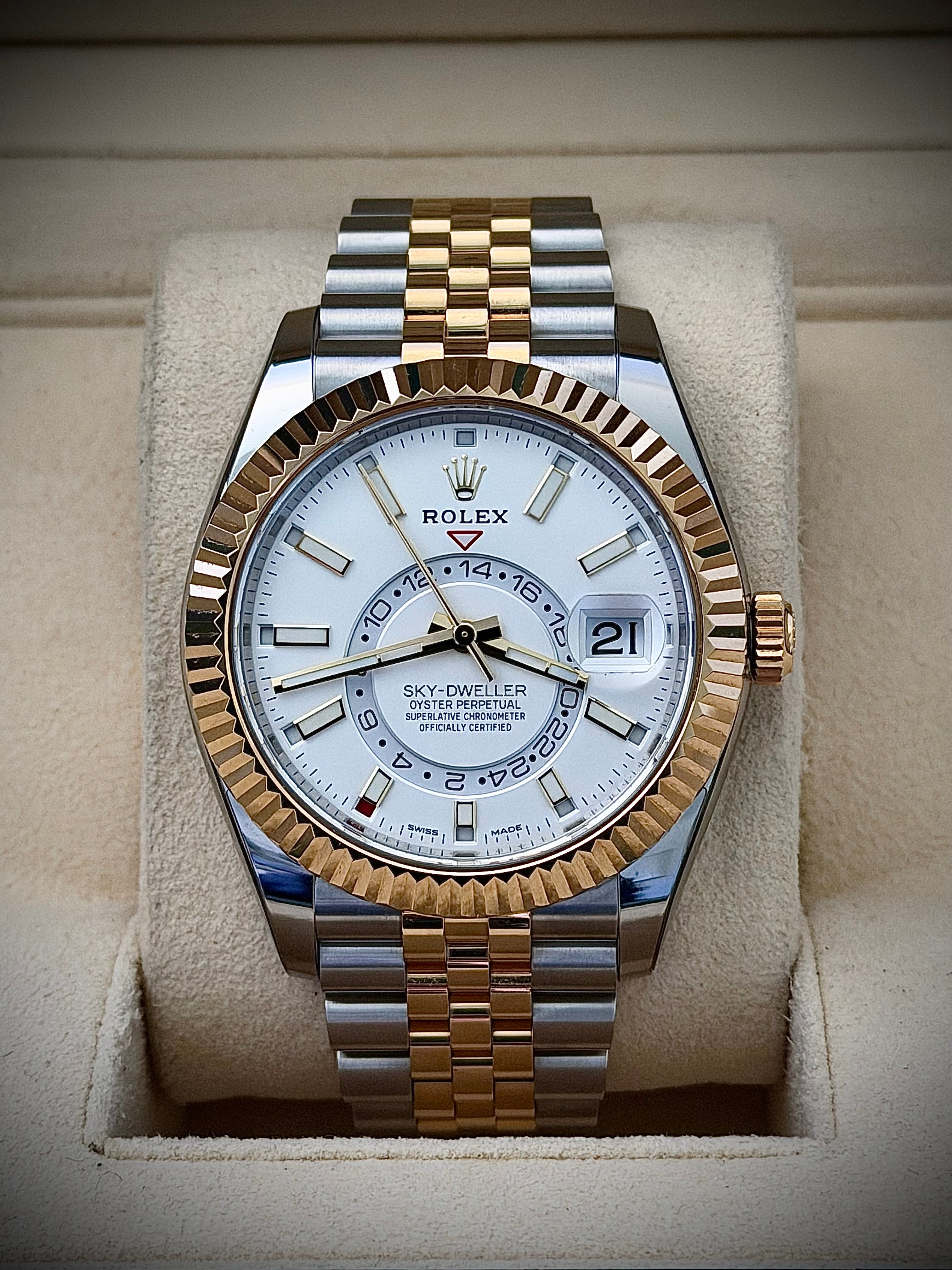 2022 ROLEX SKY-DWELLER, 326933, WHITE DIAL, JUBILEE BRACELET, STICKERED, FULL SET, INC GST