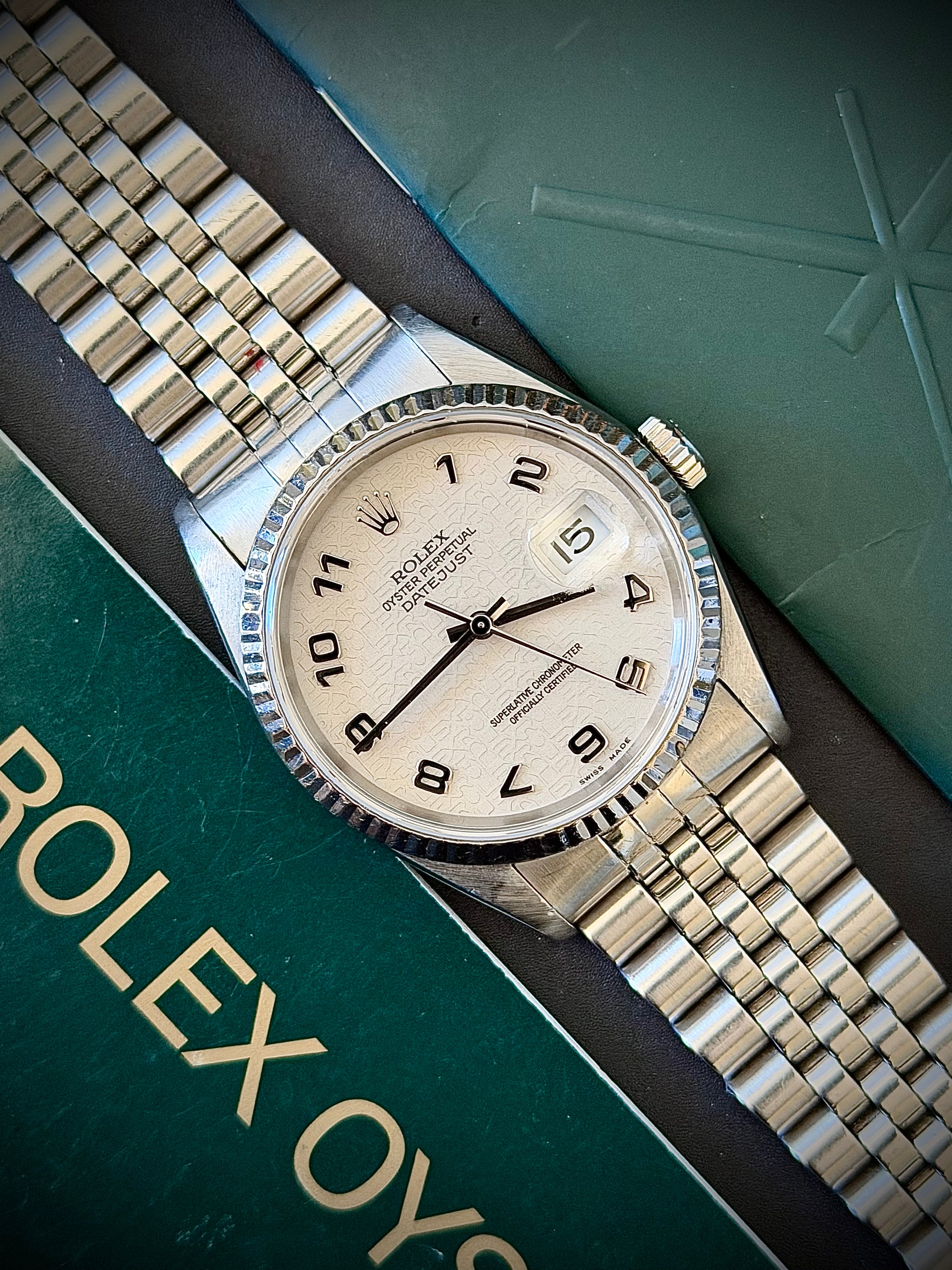 2001 ROLEX DATEJUST 36, 16234, WHITE COMPUTER DIAL, BOX AND PAPERS, INC GST