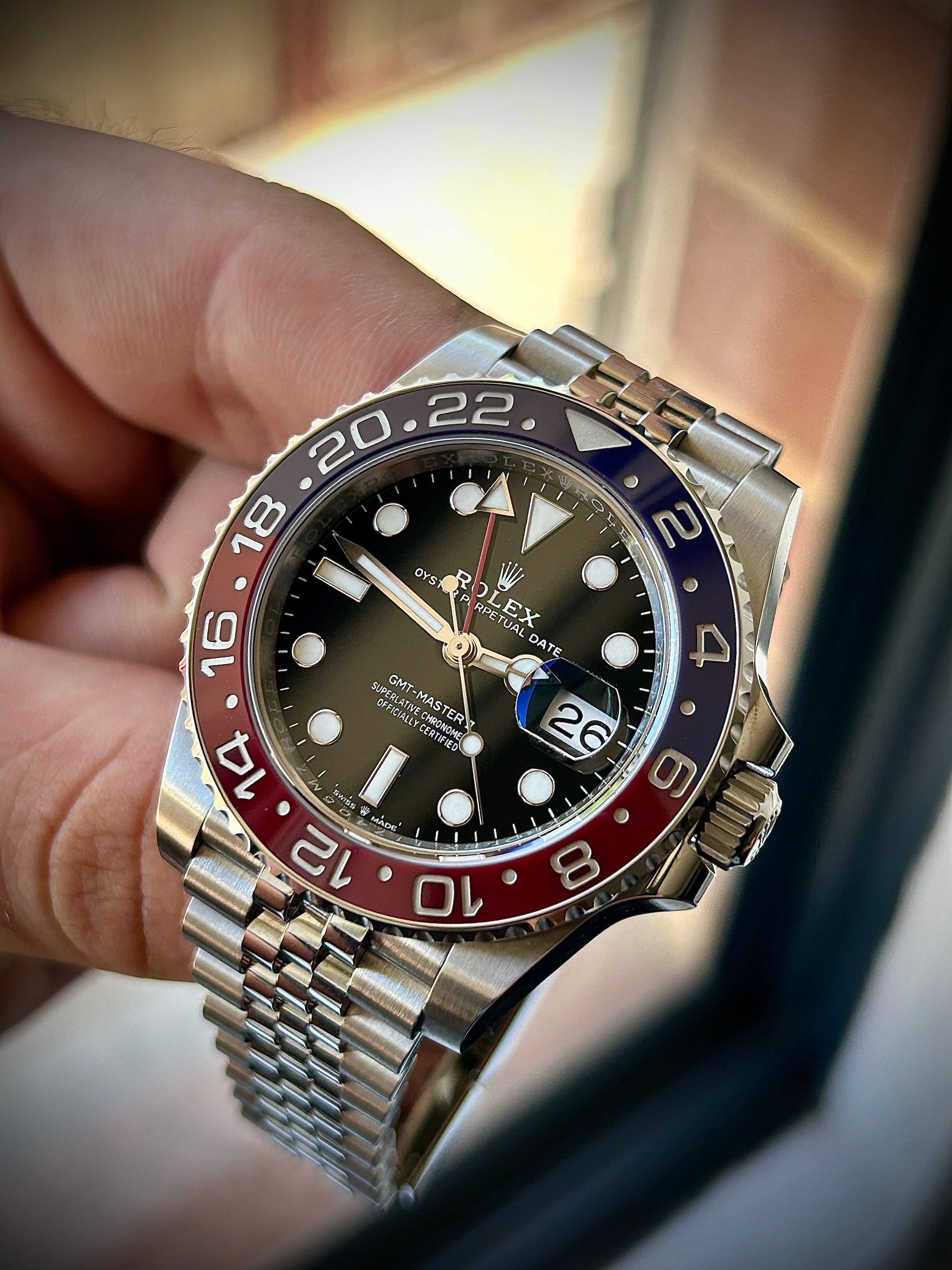 2024 ROLEX GMT MASTER II, PEPSI, 126710BLRO, FULL SET, INC GST