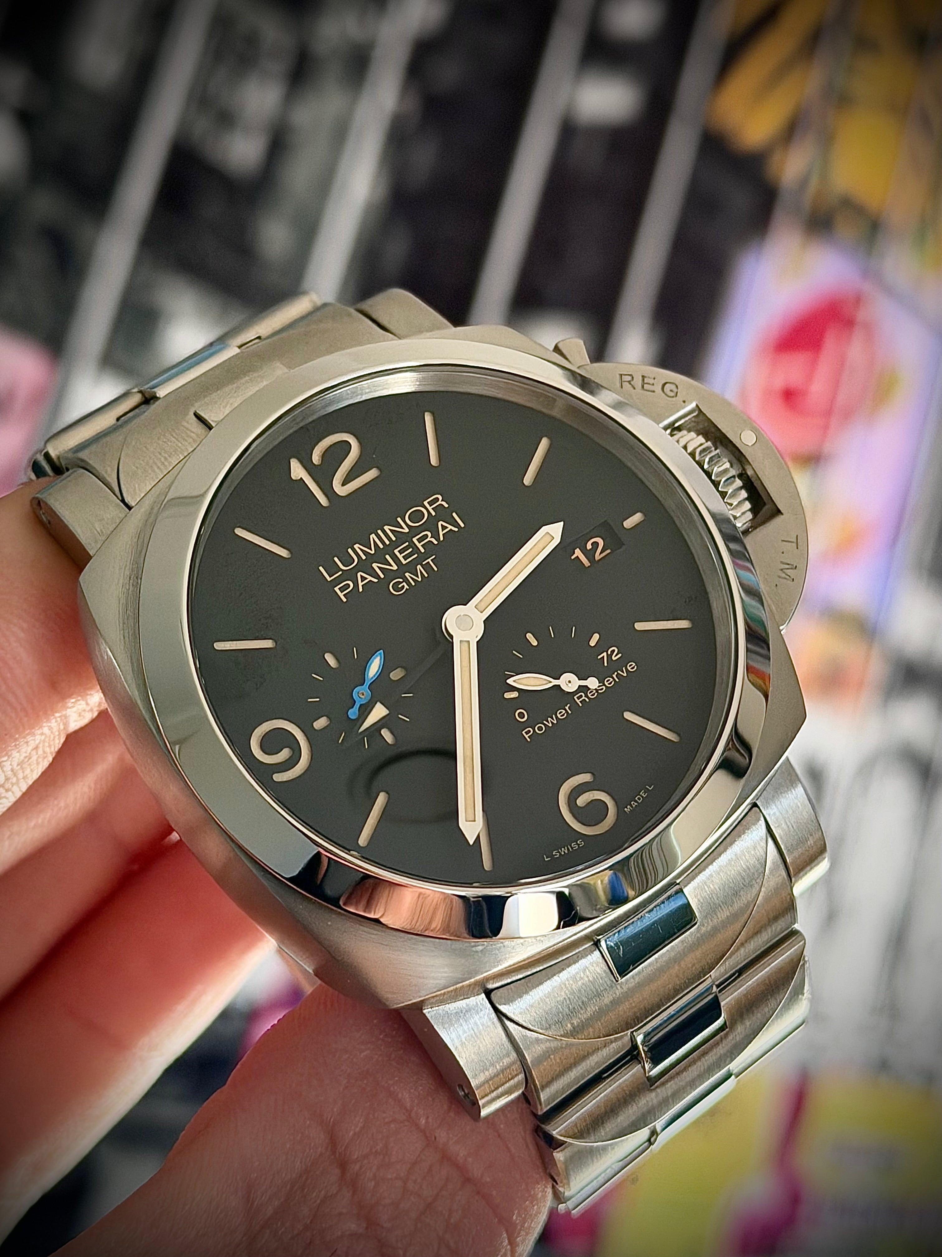 2021 PANERAI LUMINOR 1950 3 DAYS GMT POWER RESERVE, PAM01321, FULL SET, OEM BRACELET + ORIGINAL INVOICE, INC GST