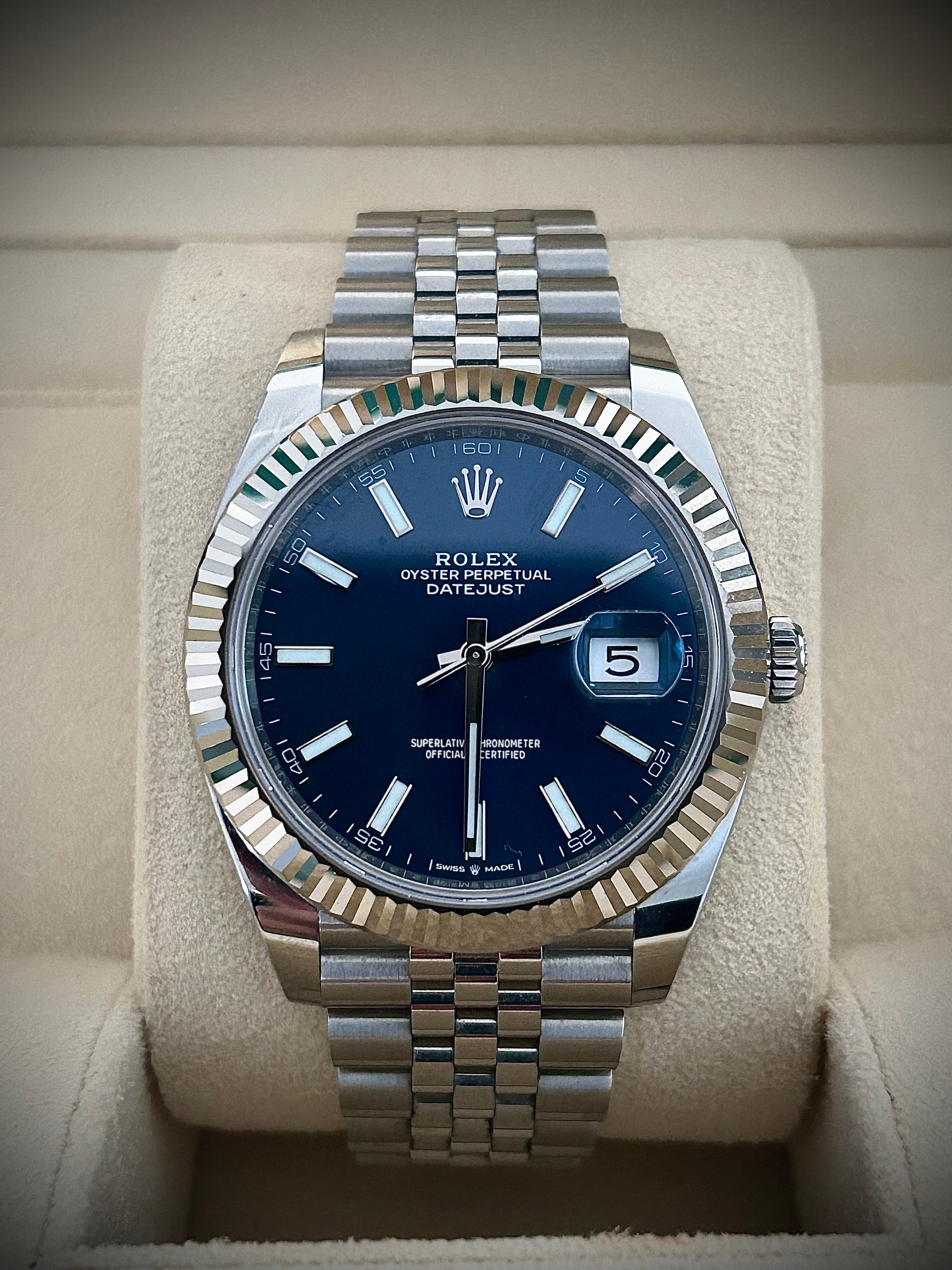 2023 ROLEX DATEJUST 41, BLUE DIAL, 126334, FULL SET, INC GST