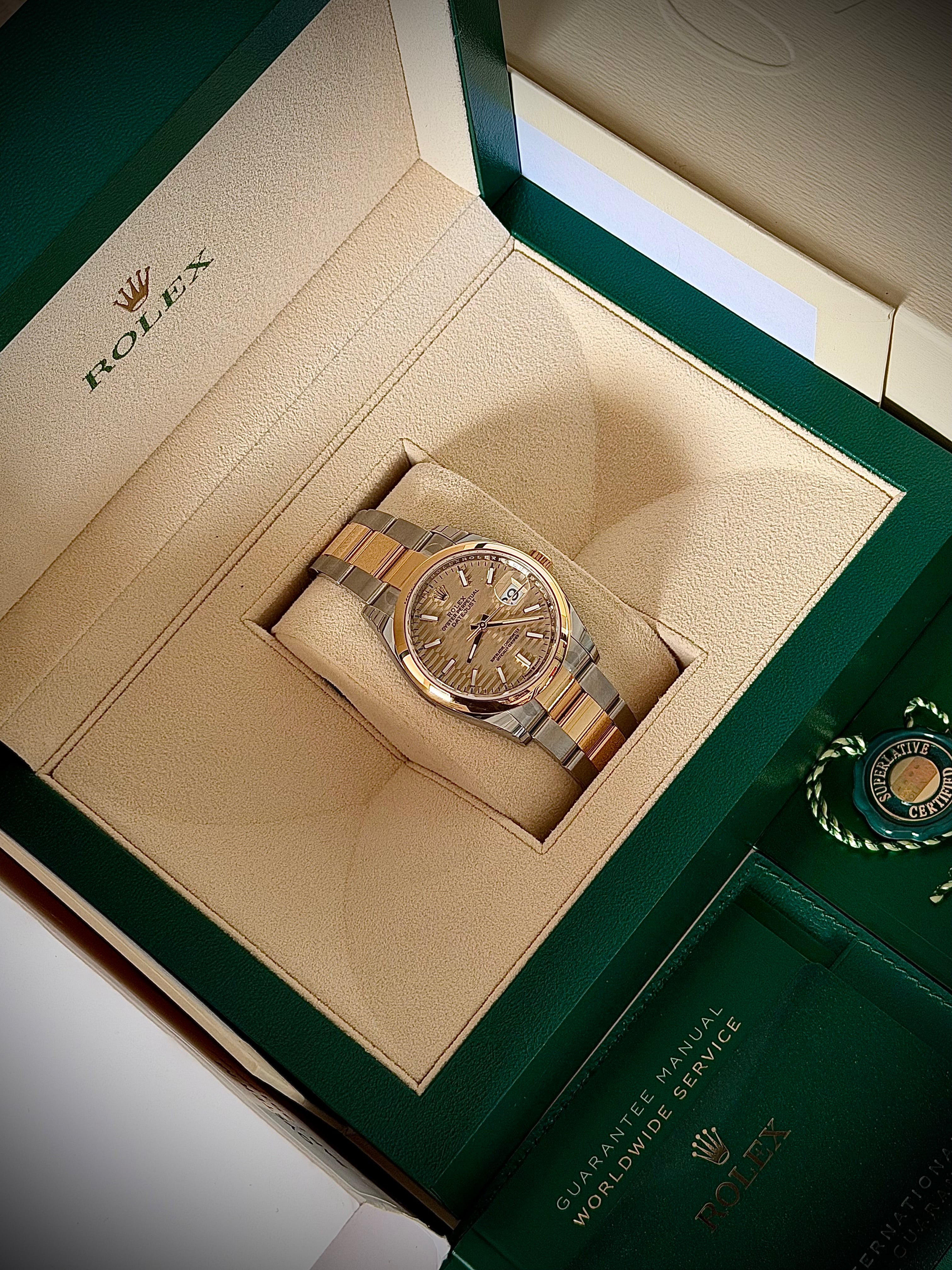 2022 ROLEX DATEJUST 36 TWO TONE, BRAND NEW FACTORY STICKERED, CHAMPAGNE MOTIF DIAL, 126203, FULL SET, INC GST